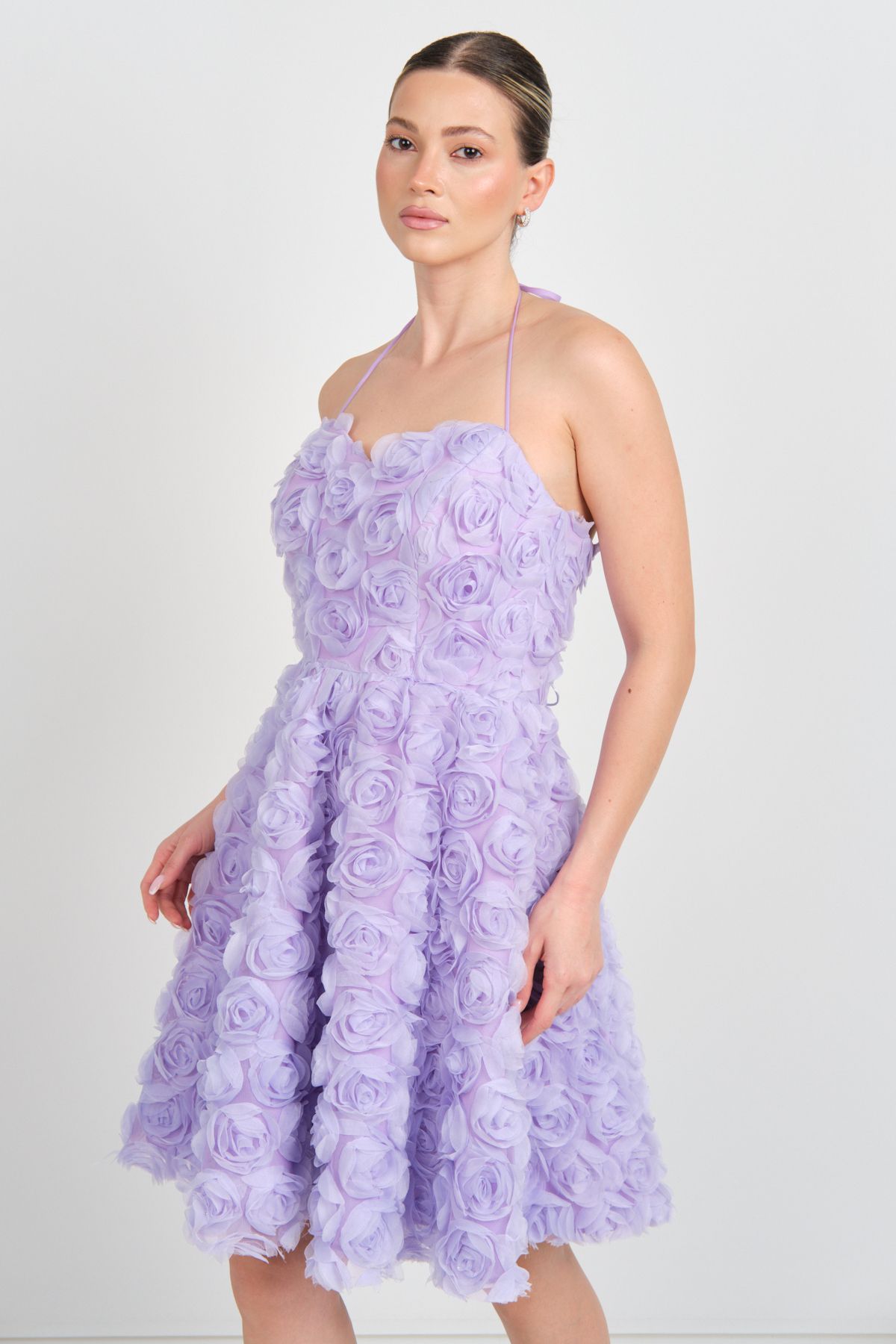 Saygın-Rochie de seară scurtă cu guler inimă pentru femei 5635 Liliac 2