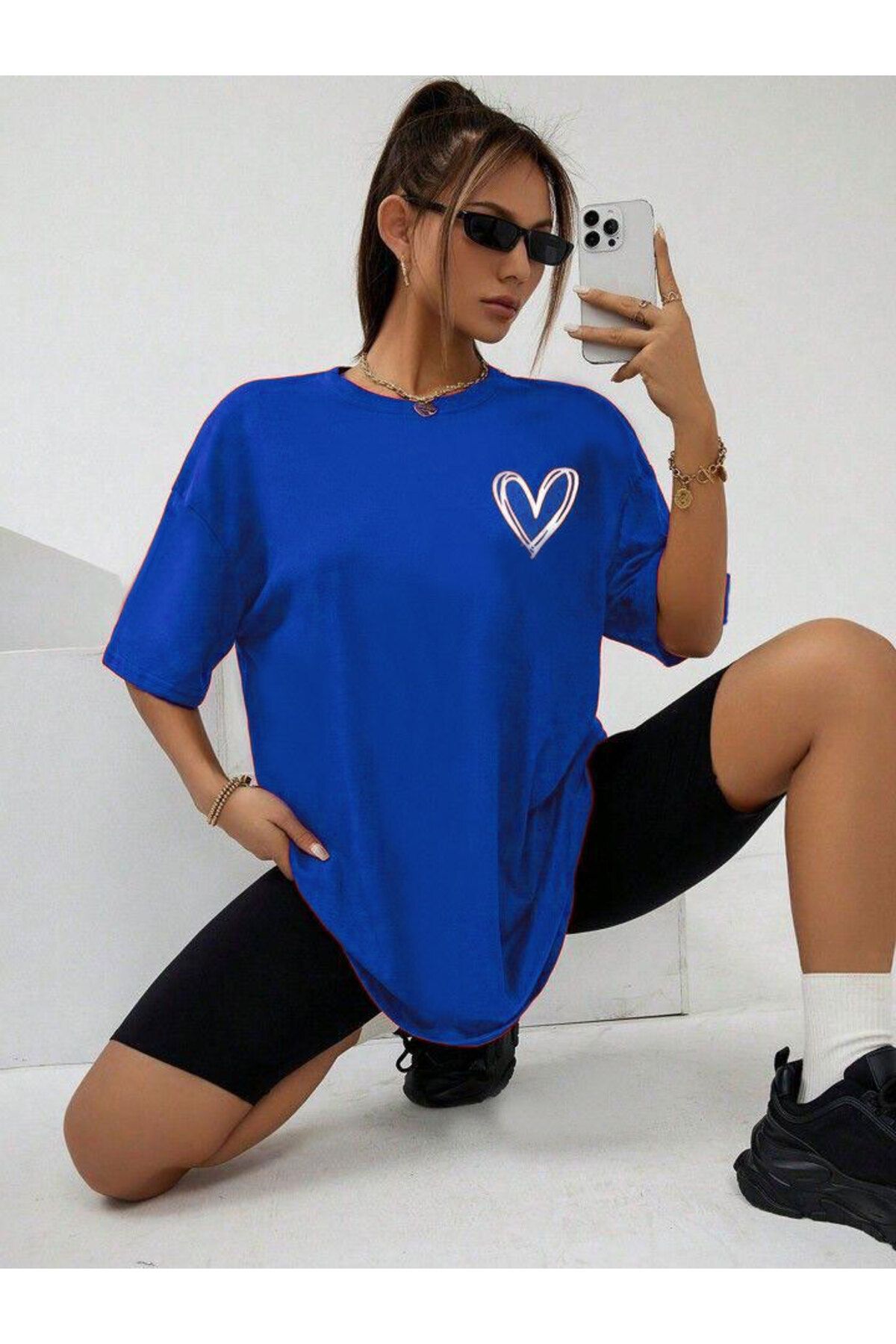 Boi Mini Kalp Baskılı Unisex Tshirt