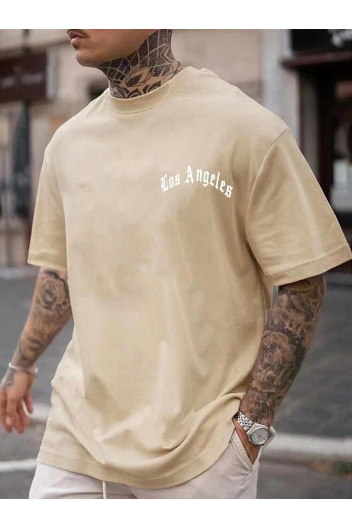 Boi LOS ANGELS GÖĞÜS BASKILI OVERSİZE BASIC TİŞÖRT KISA KOL T-SHİRT T-SHİRT