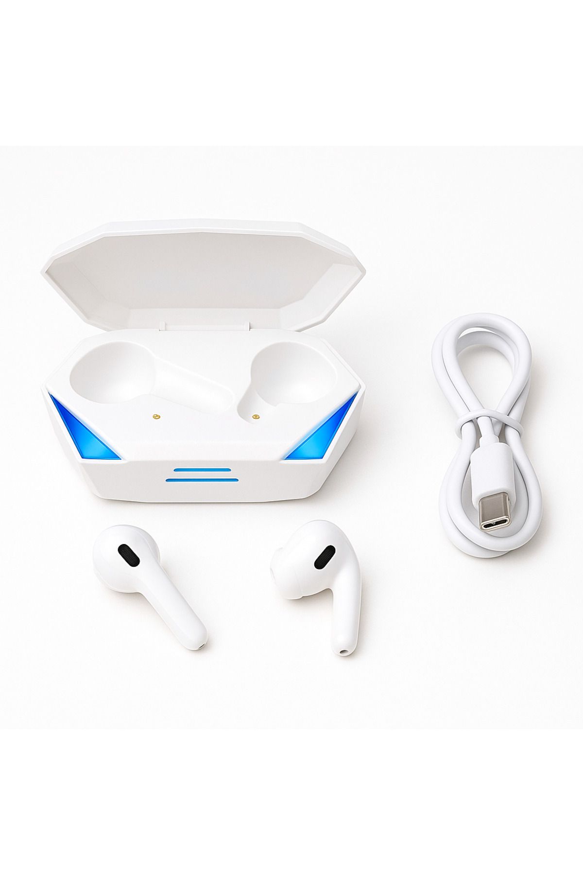 Ledarmy G20 Profesyonel Kablosuz Uyumlu RGB Işıklı Bluetooth 5.3 Kulakiçi Beyaz Renk Çift Mikrofon