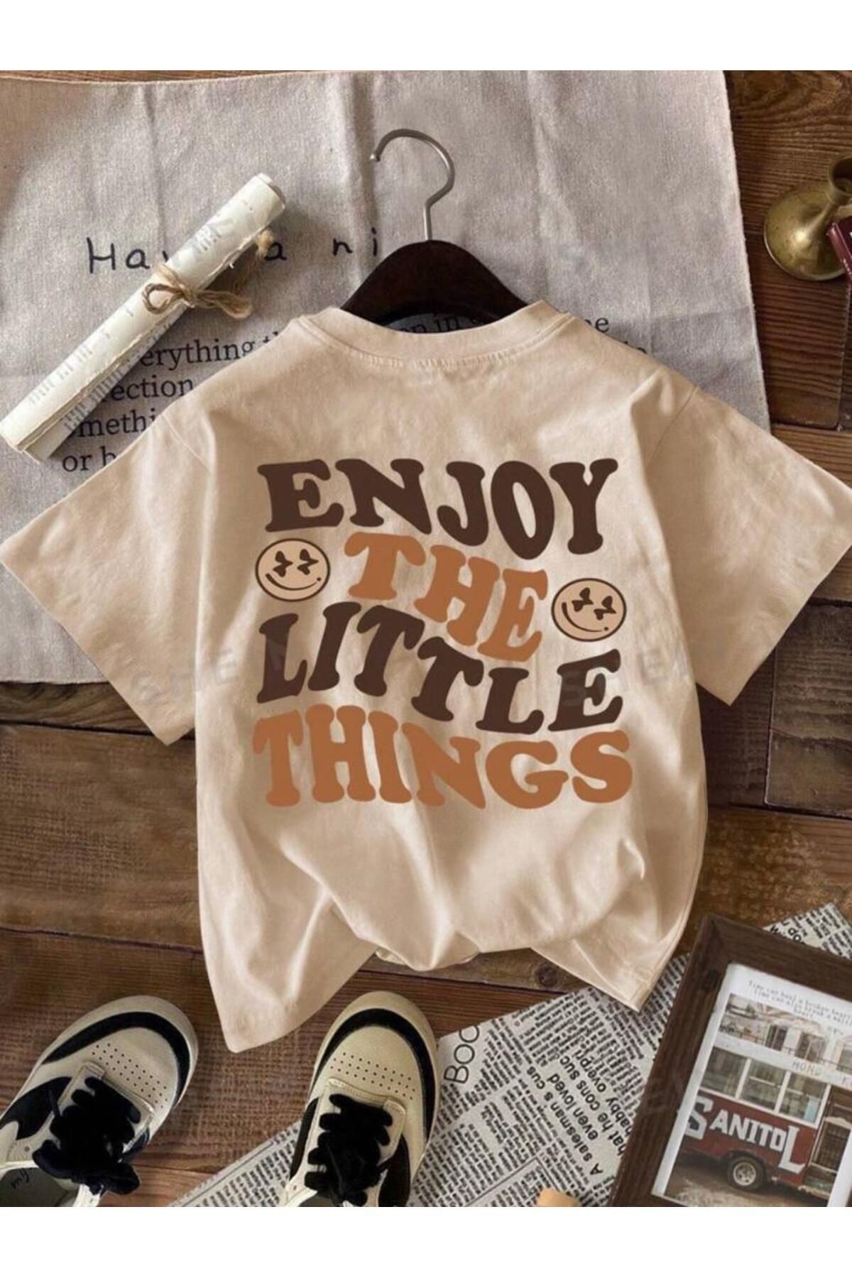 Boi ENJOY ARKA BASKILI OVERSİZE BASIC TİŞÖRT KISA KOL T-SHİRT T-SHİRT