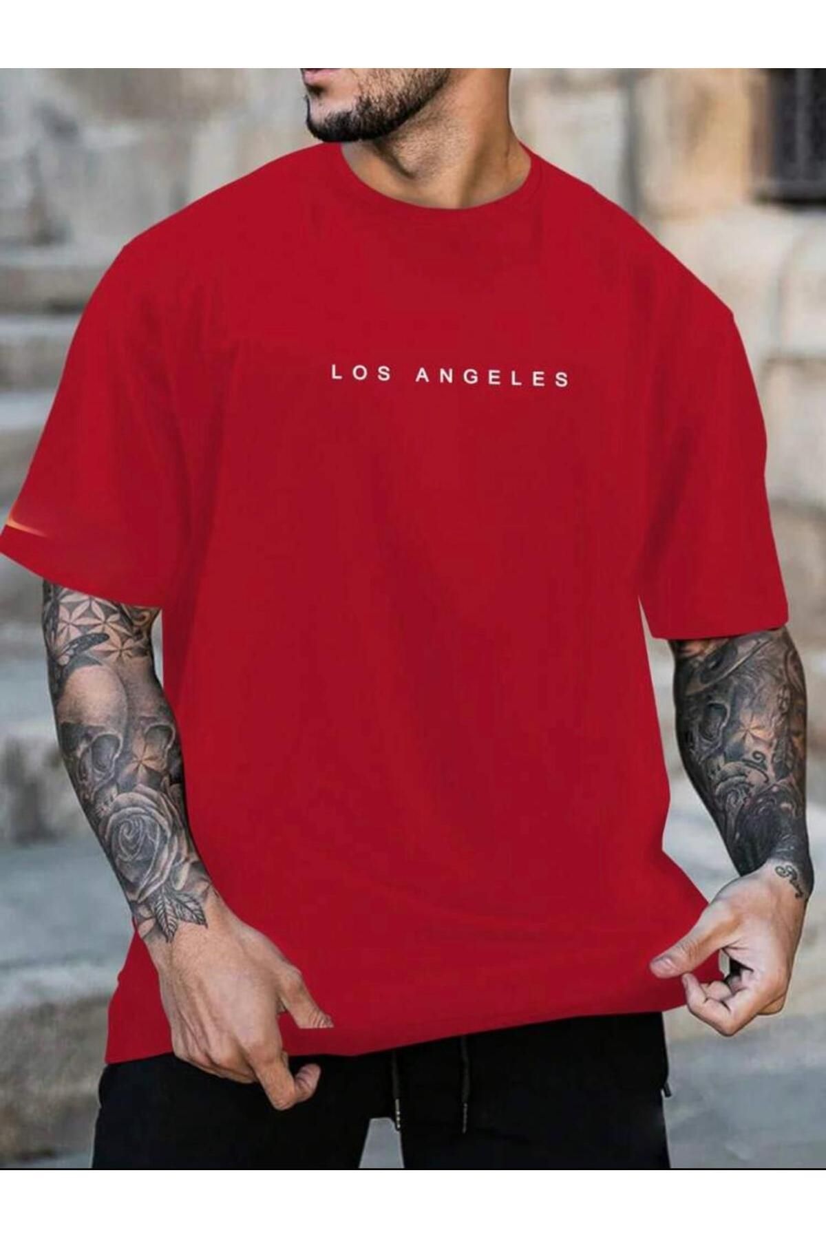 Boi LOS ANGELS YAZI BASKILI OVERSİZE BASIC TİŞÖRT KISA KOL T-SHİRT T-SHİRT