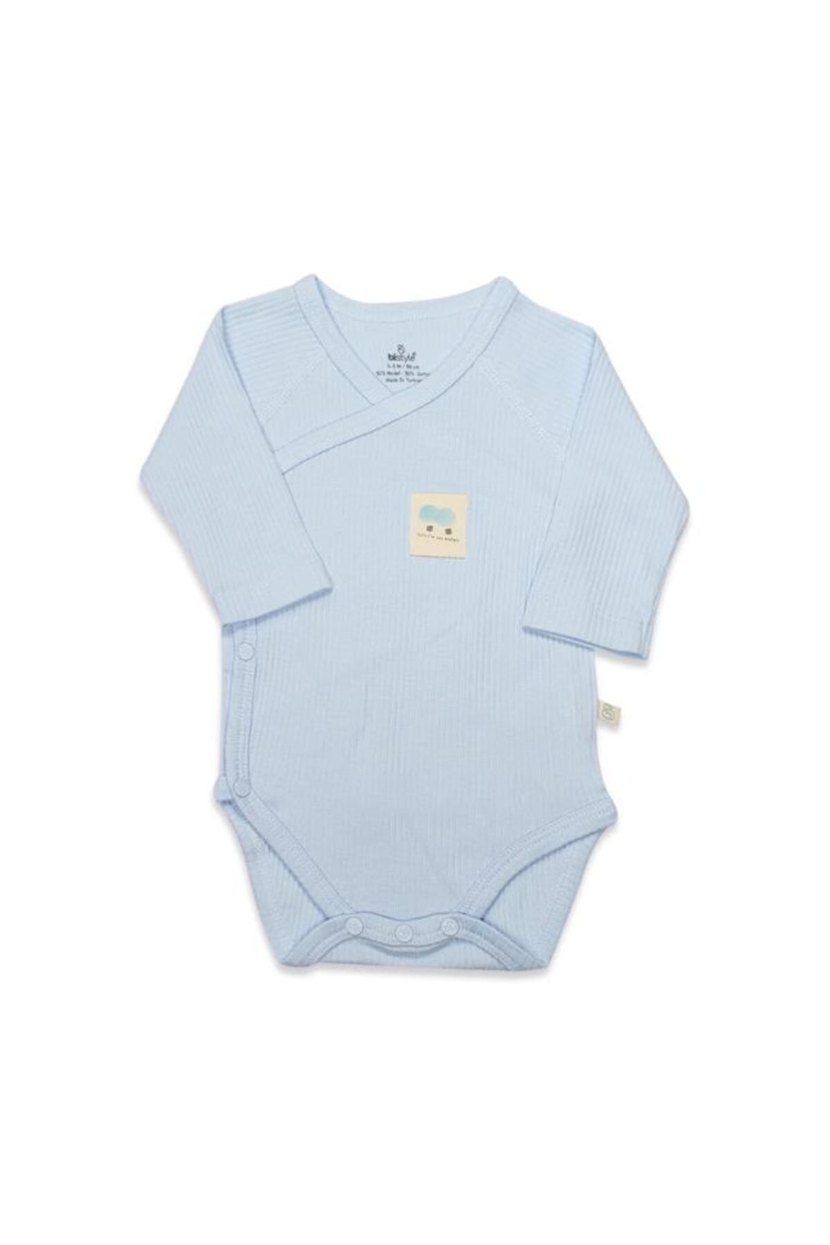 MR RZN STORE Bistyle Organic Modal Flying Balloons Kruvaze Uzun Kol Body BS17121 Mavi