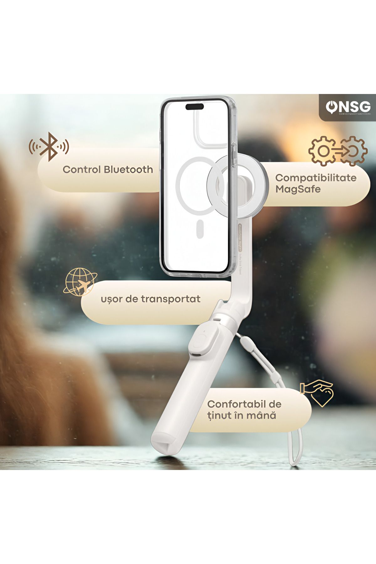 Spigen-Selfie Stick Tripod Bluetooth Magsafe, Iphone Android Universal, Wireless Rechargeable, White 2