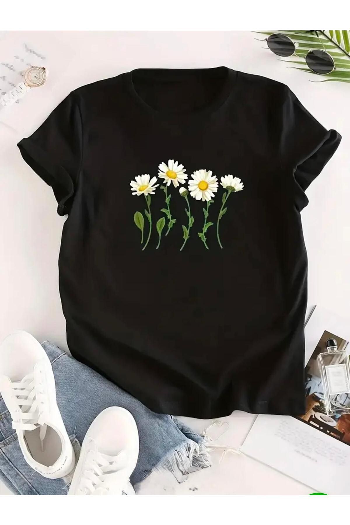 Boi YAN YANA PAPATYA DESENLİ OVERSİZE BASIC TİŞÖRT KISA KOL T-SHİRT T-SHİRT