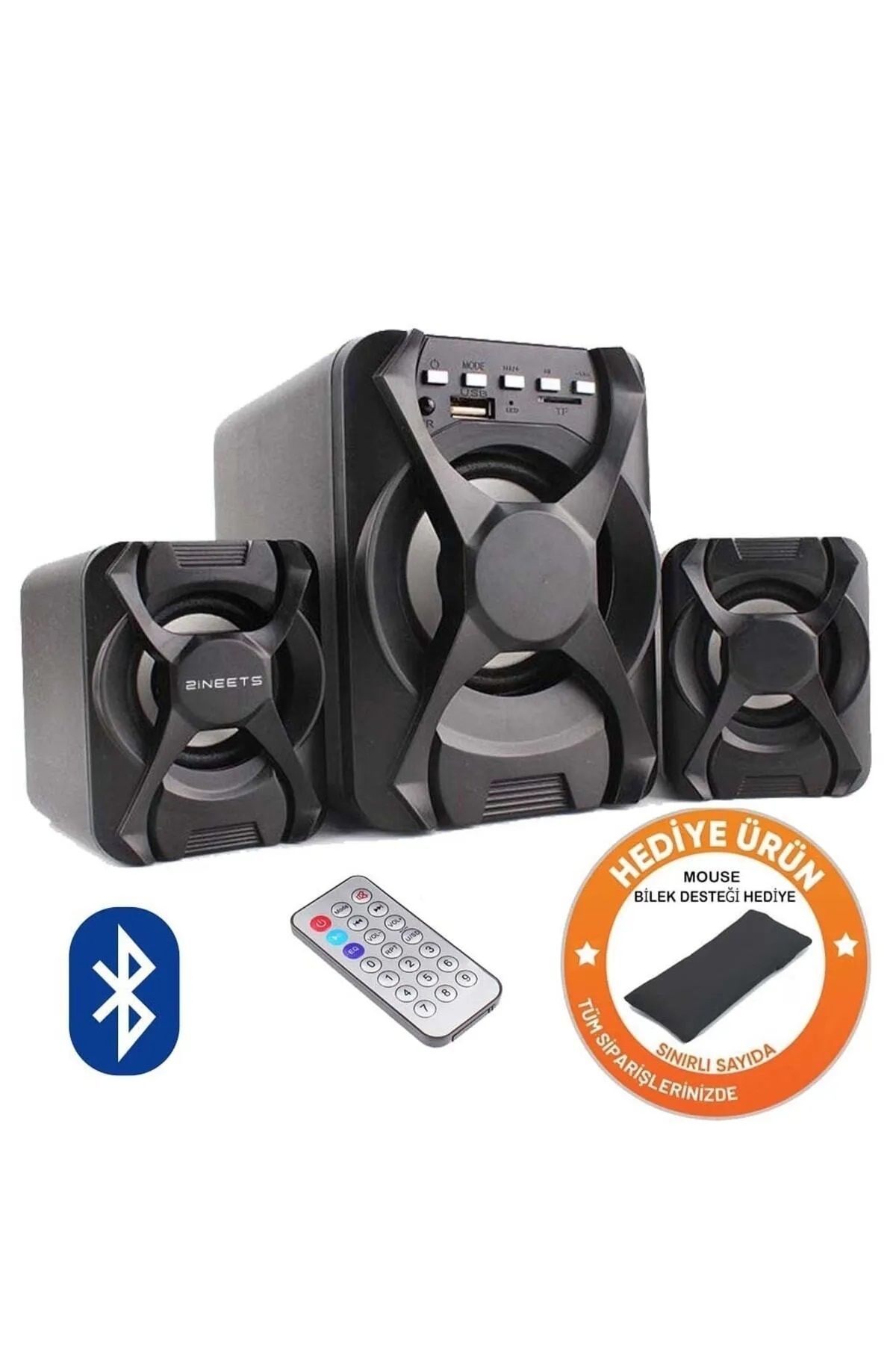 Zineets Bluetooth Hoparlör 3.5mm Jack Kablolu Bilgisayar Hoparlörü Müzik 2+1 Ses Sistemi Radyolu Usb Speaker