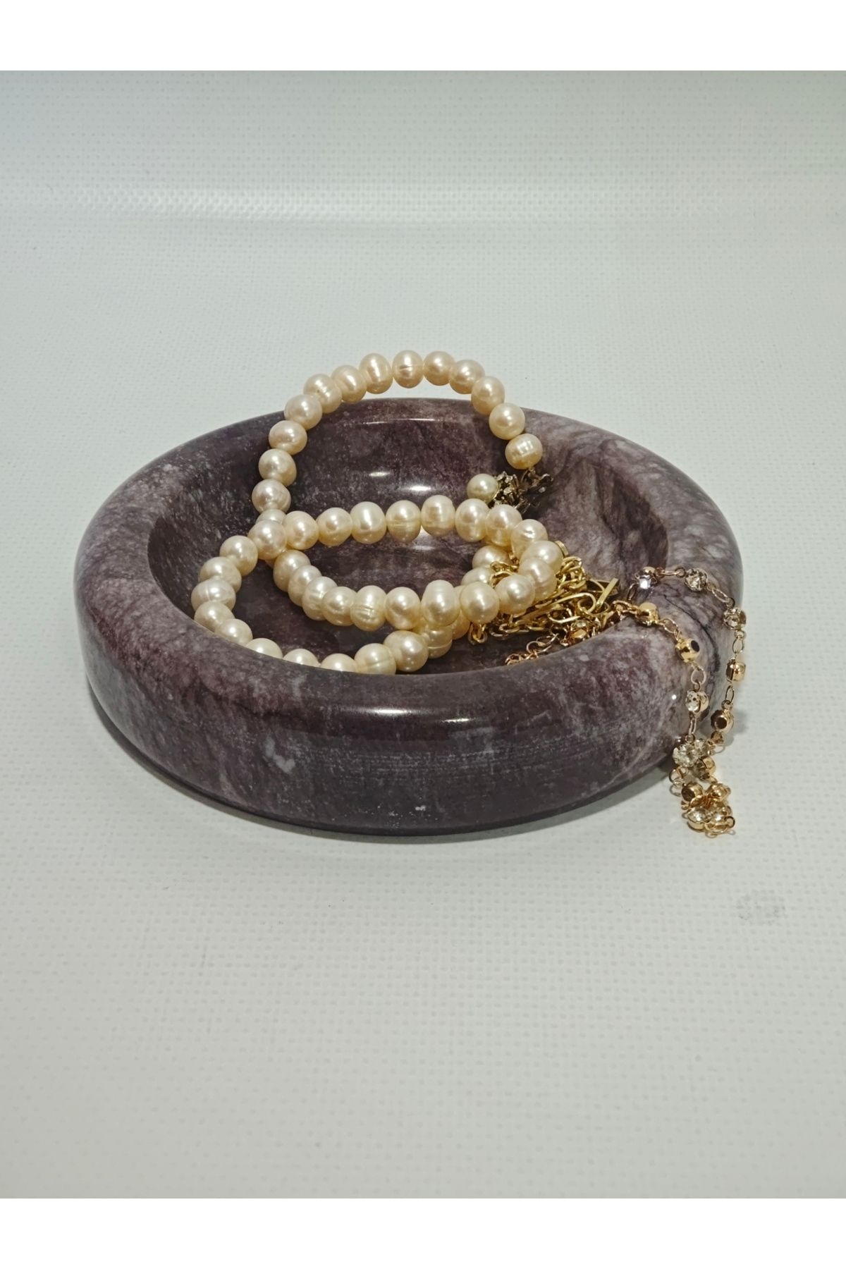 Pergamon Marble & Design Koyu Leylak Mermer yüzüklük organizer