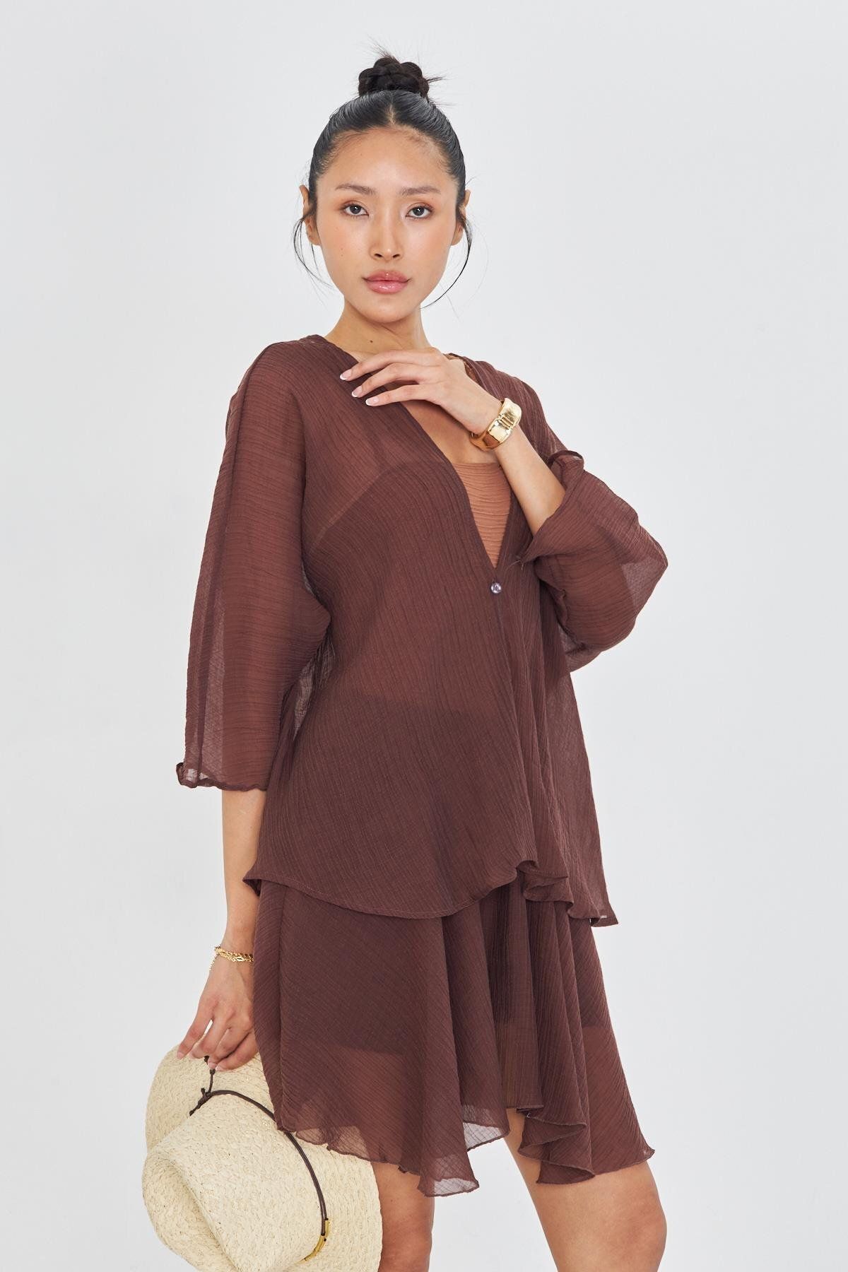 TIFFANY&TOMATO Tek Düğmeli Kırışık Kimono