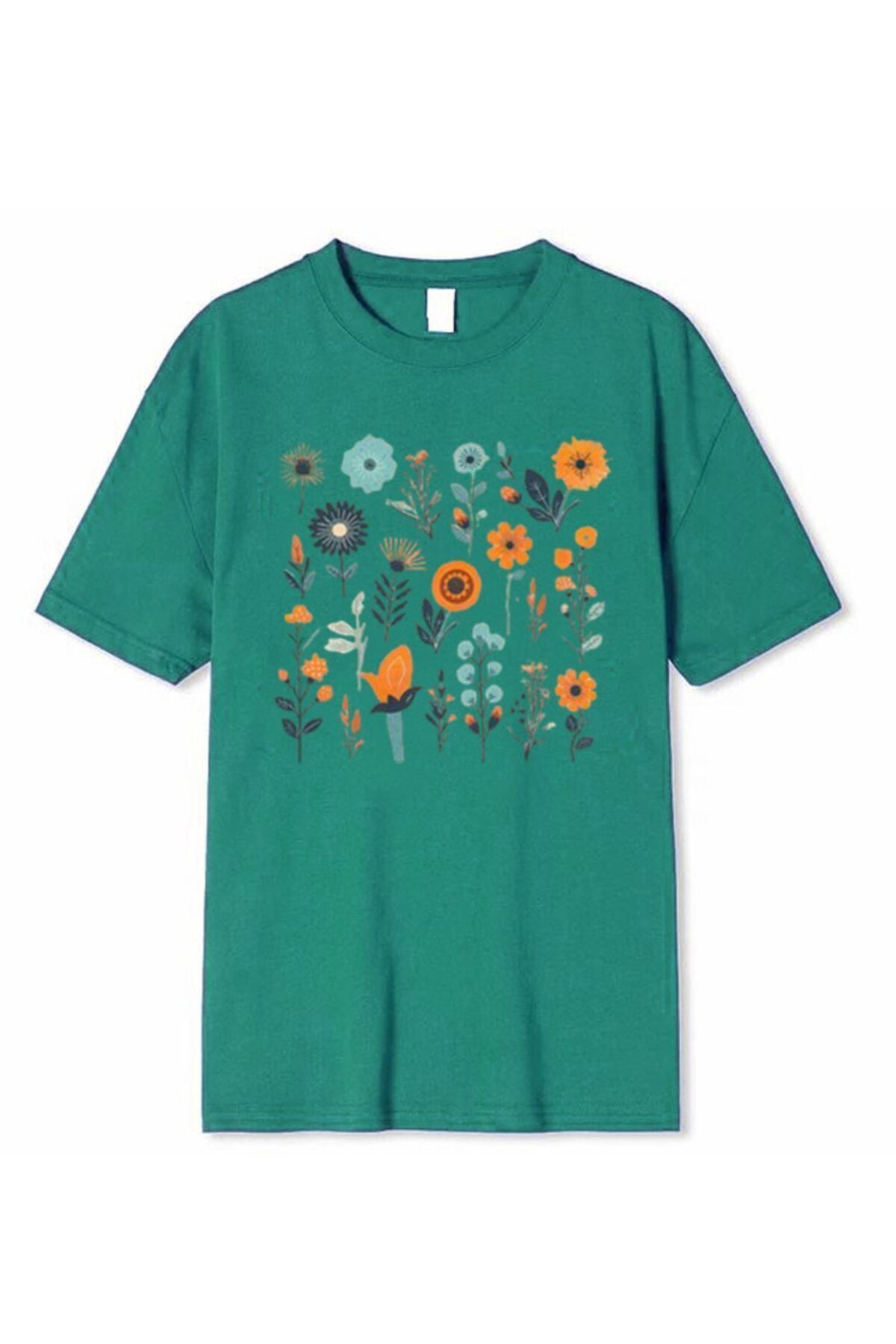 Boi Çiçek Baskılı Unisex Tshirt