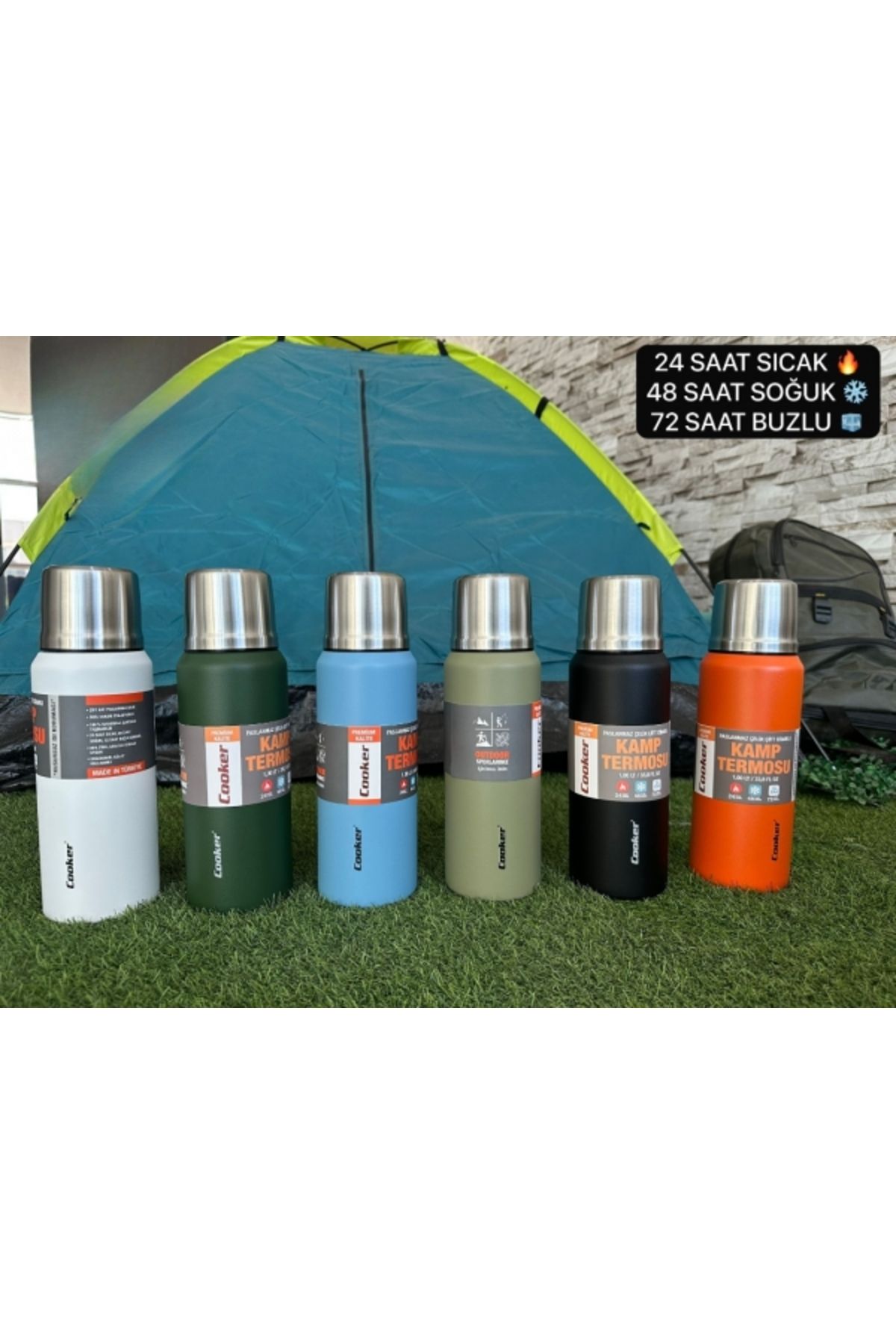 Elista 1 Litre Çift Katlı Çelik Termos-24 Saat Sıcak, 48 Saat Soğuk,(Kamp, Piknik, Ofis, Seyahat) Turkuaz