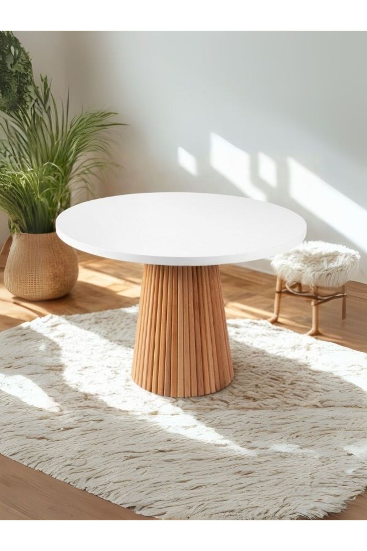 Gazzini Furniture Milas Natural Ahşap Bohem Yemek Masası 110x110