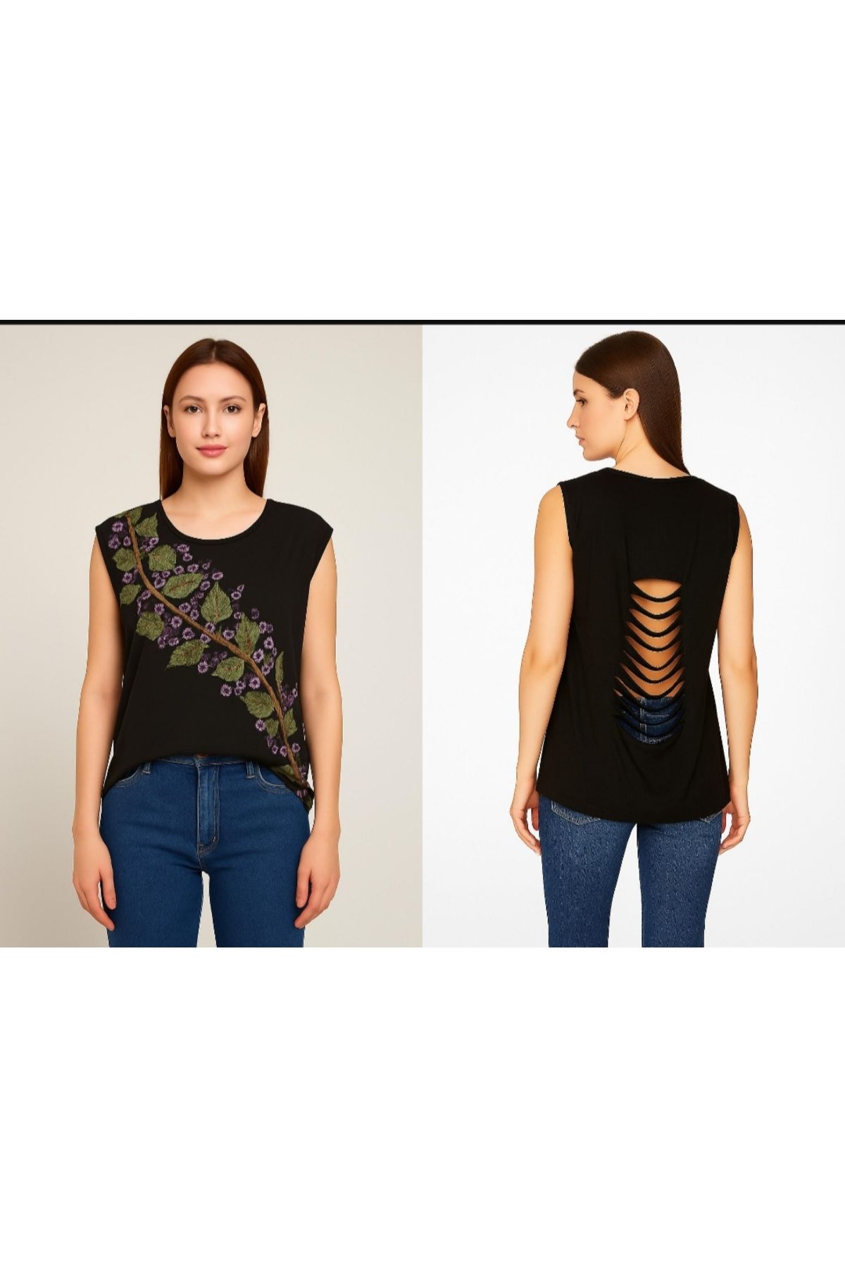Tasarım Tamamen kişiye özel kumaş boyası ile elde yapılmış sırt dekolte detaylı tshirt