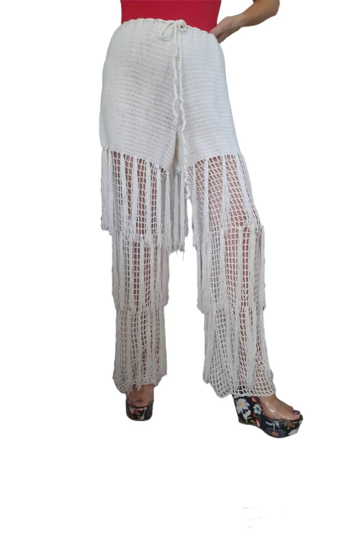 bi ters bi düz TASARIM PÜSKÜLLÜ PAREO PANTALON