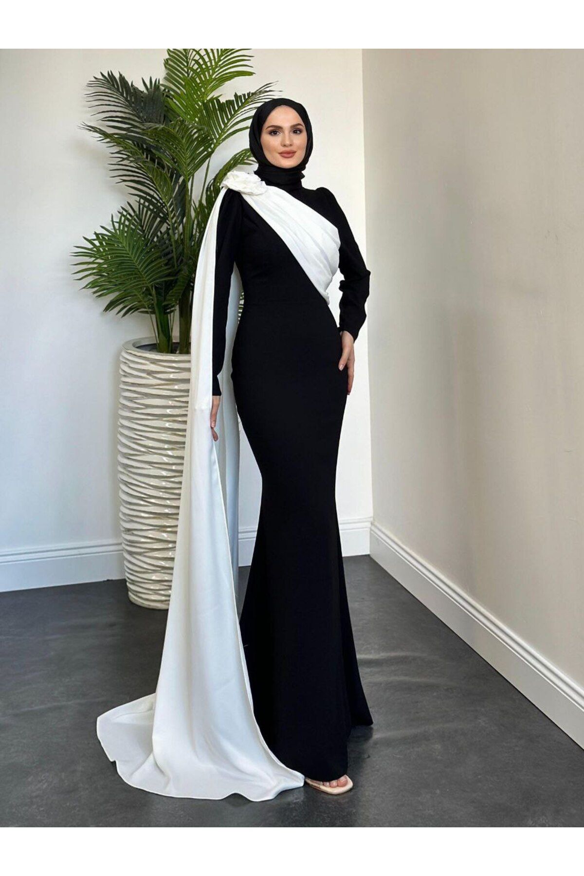 mahira collection KREP FULARLI ABİYE ELBİSE