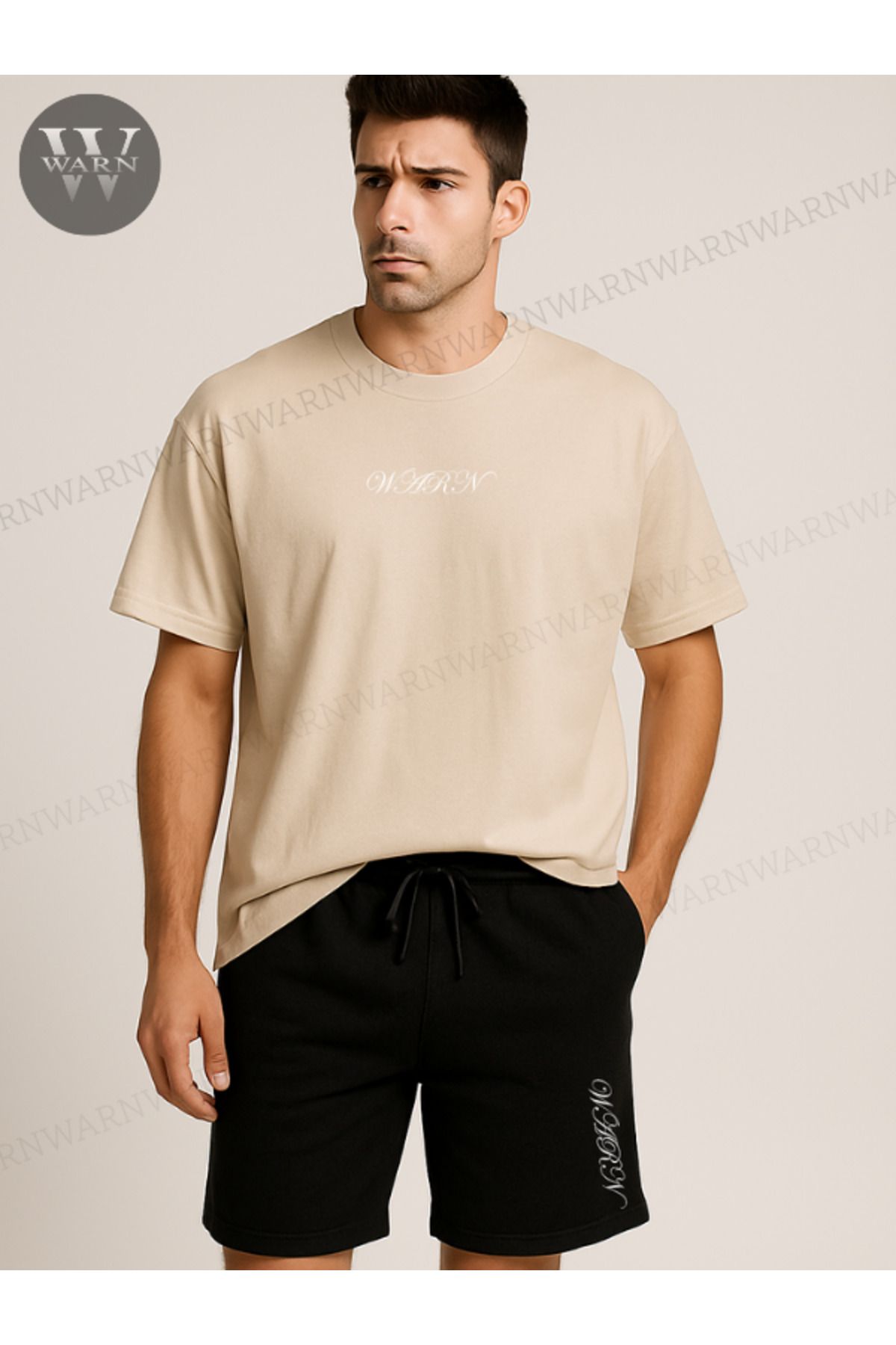 warn Unisex Warn Baskılı Oversize T-Shirt Şort Takım Renkli Yazlık