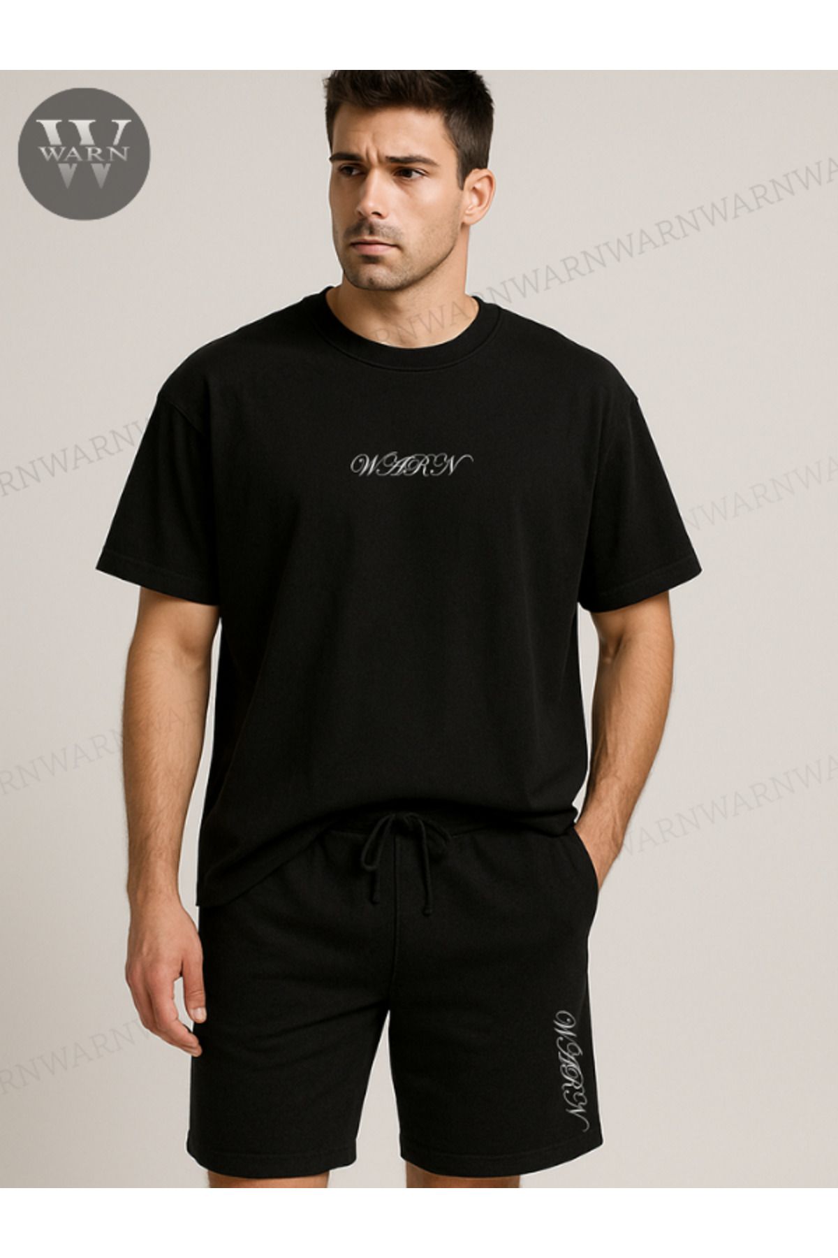 warn Unisex Warn Baskılı Oversize T-Shirt Şort Takım Renkli Yazlık