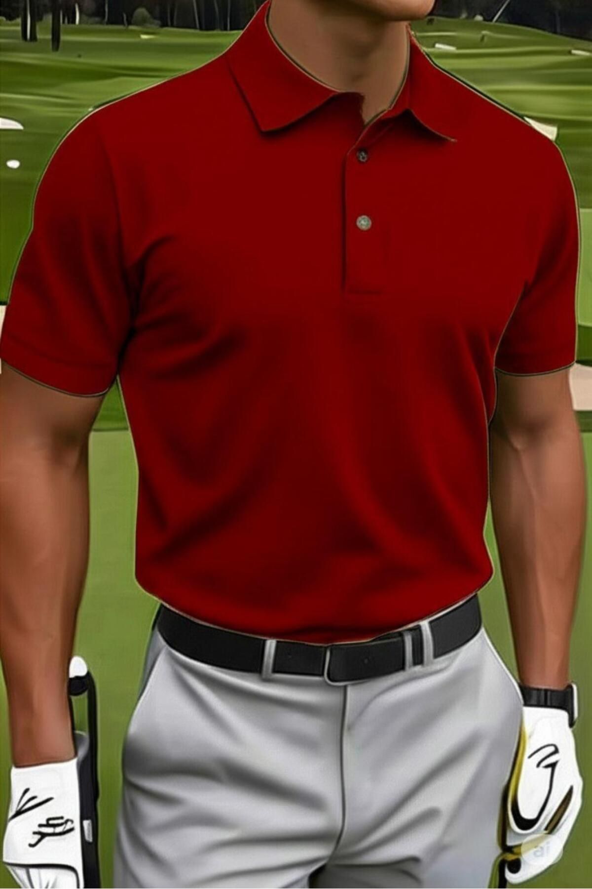 NO 601 Erkek Kırmızı Dar/Slim Fitt Polo Yaka Tshirt