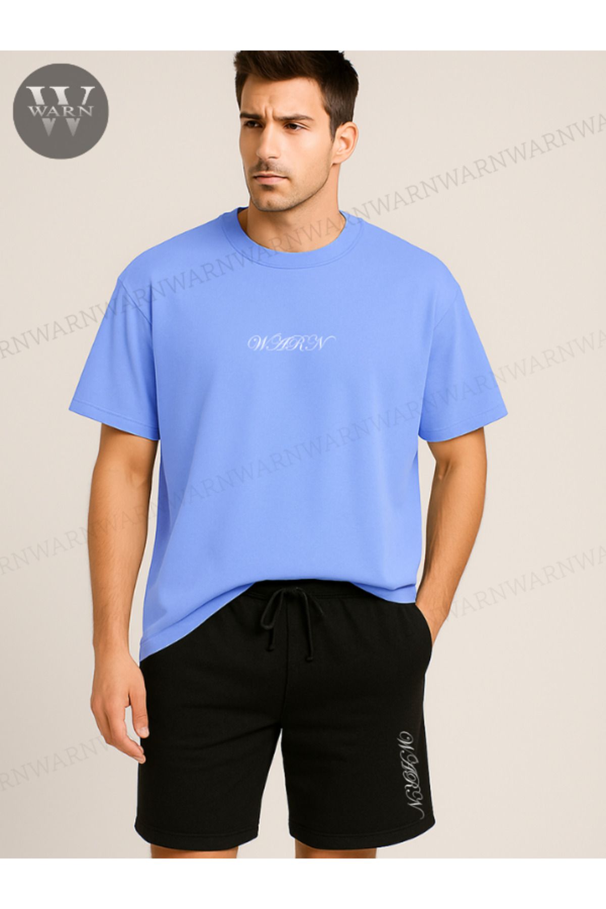 warn Unisex Warn Baskılı Oversize T-Shirt Şort Takım Renkli Yazlık