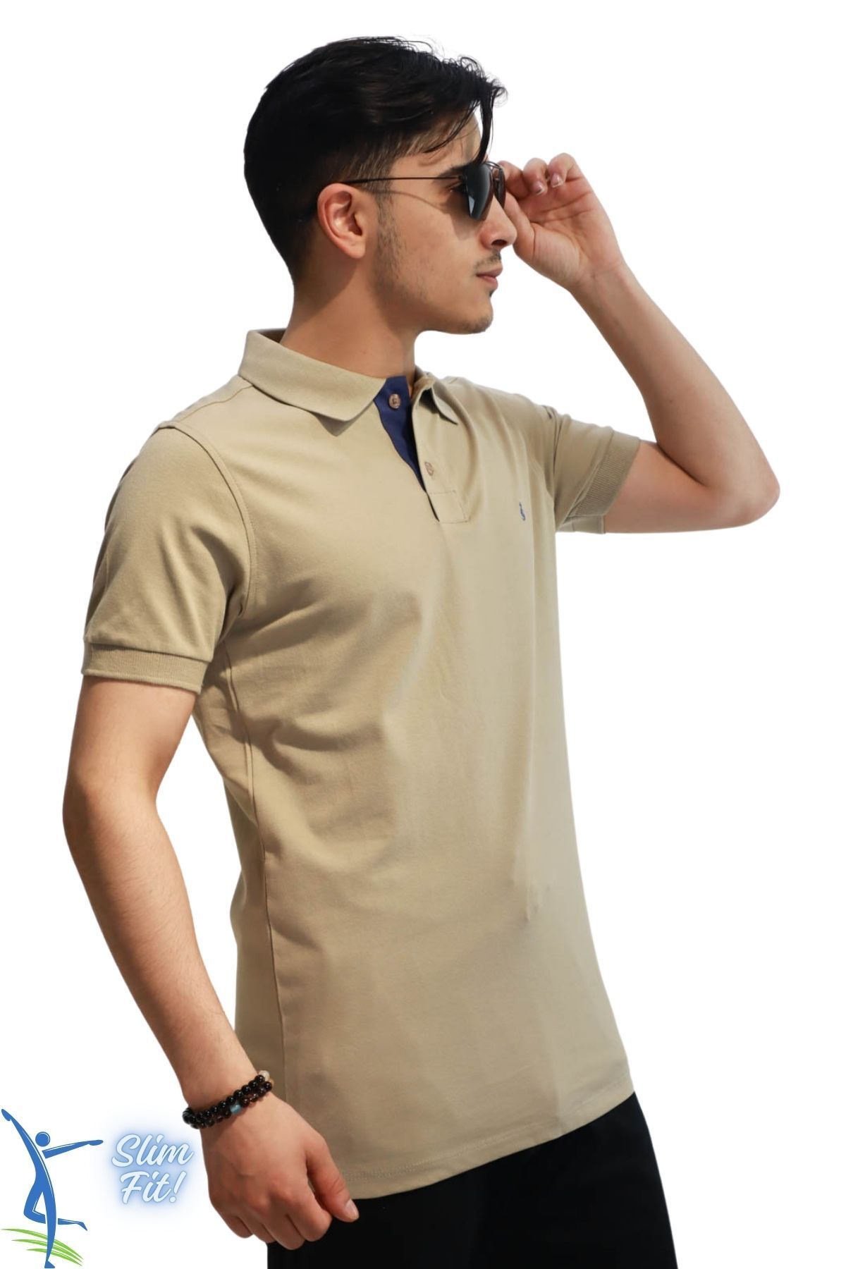 sermoda Erkek Slim Fit Dar Kesim Pamuklu Yumuşak Doku Nefes Alan Kumaş Kıvrılmaz Yaka Haki Polo Yaka Tişört