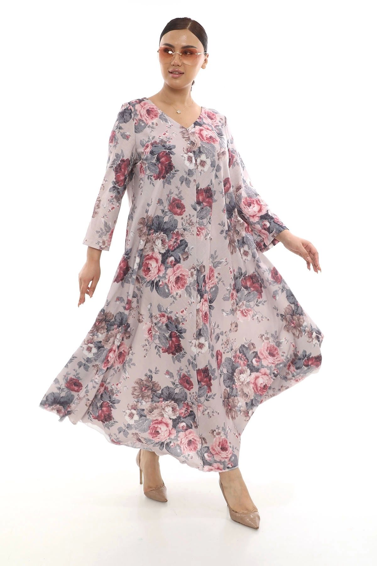 Lady Majestic Keten Büyük Beden Kırışmaz Kumaş Kadın Elbise