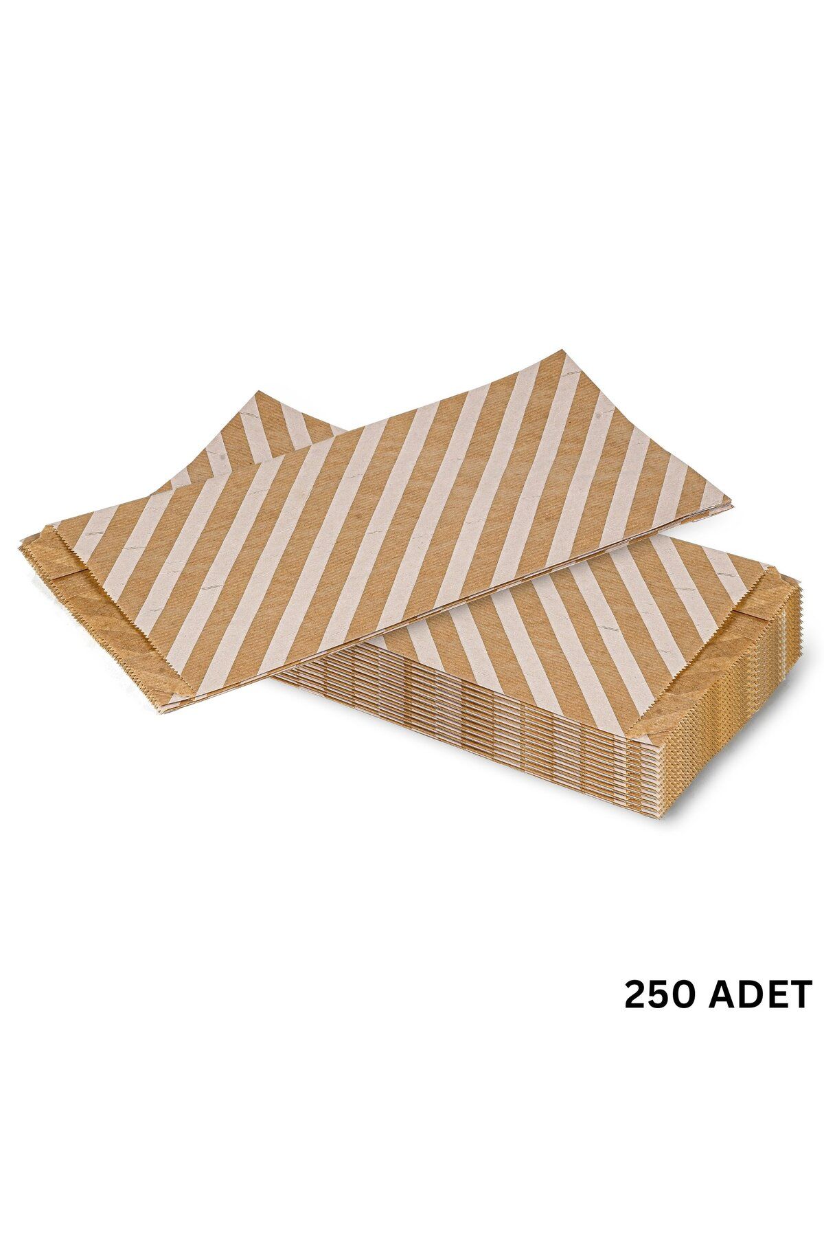 roco paper Körüklü Kraft Kese Kağıdı, Beyaz Verev Desenli Şamua Hediye, Ambalaj Poşeti, 15x33 Cm, 250 Adet