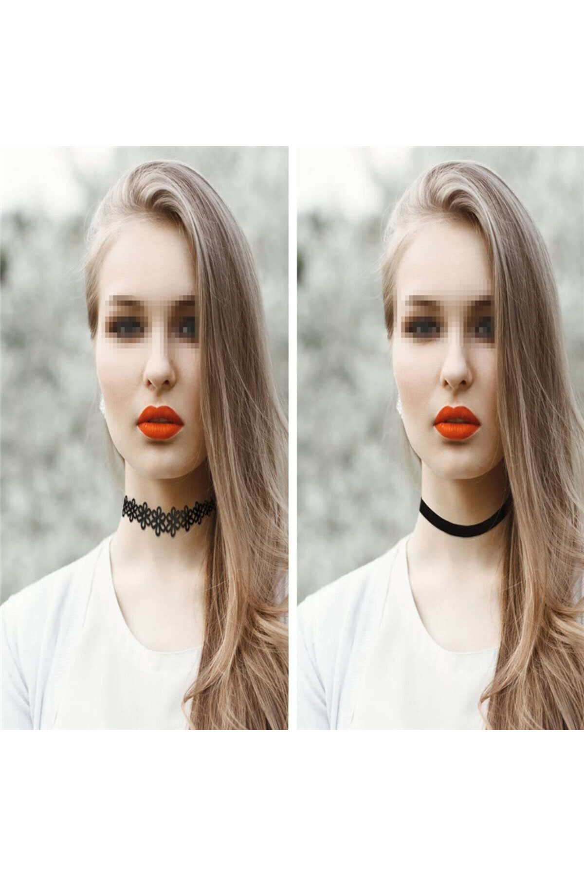 BLACK-Set of 6 elegant choker necklaces, multiple styles, black 3