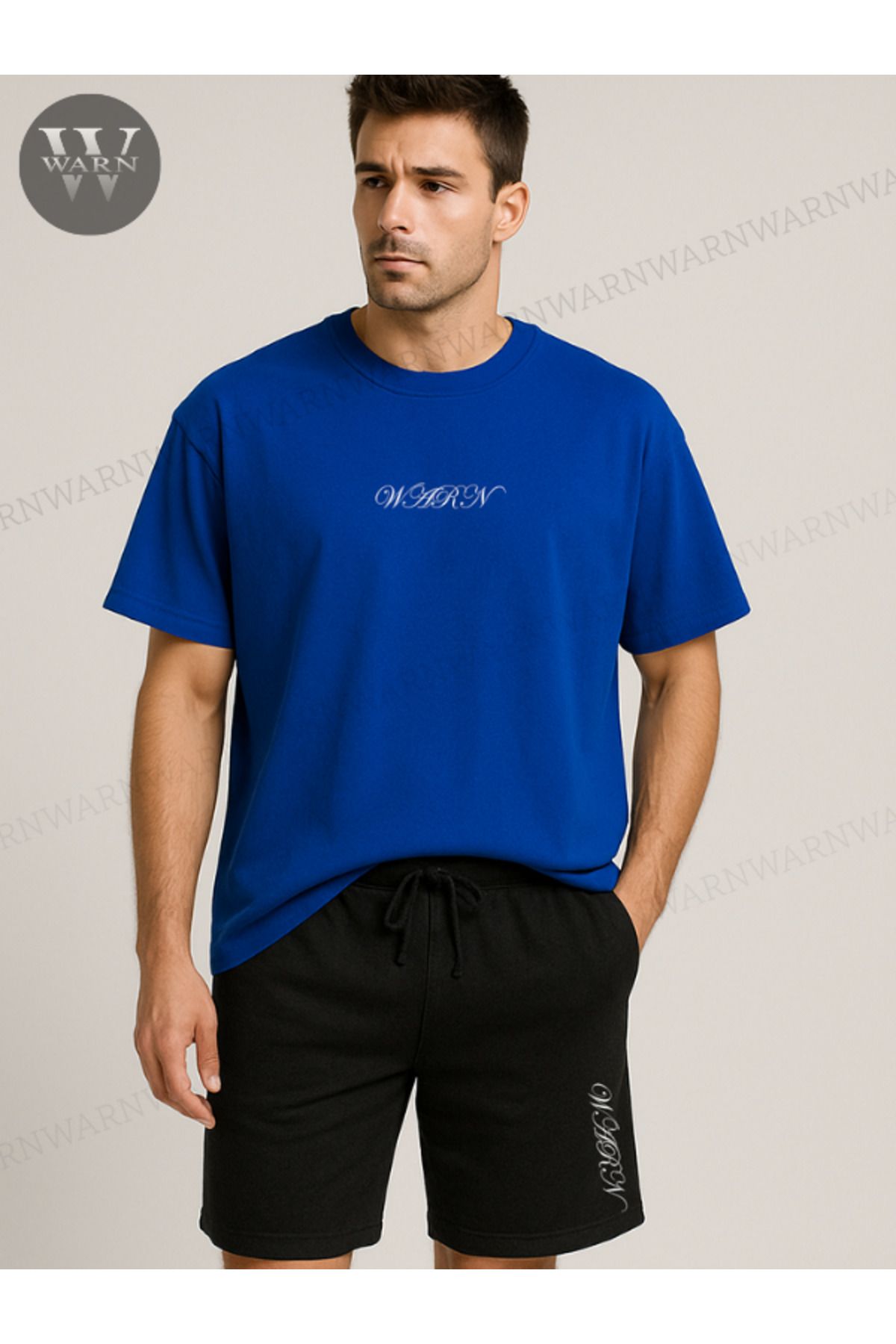 warn Unisex Warn Baskılı Oversize T-Shirt Şort Takım Renkli Yazlık