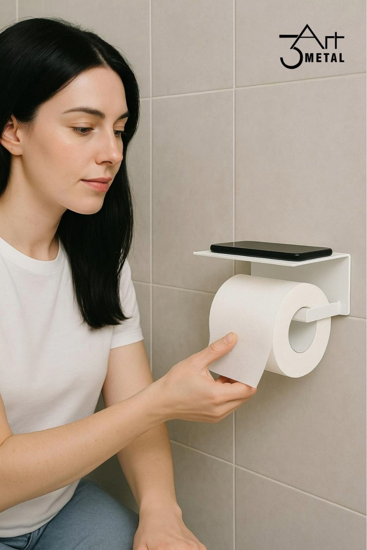 3art Metal Metal Telefon Raflı Tuvalet Kağıdı Tutucu | Çift Taraflı Bantlı Montaj | Banyo Organizer Raf