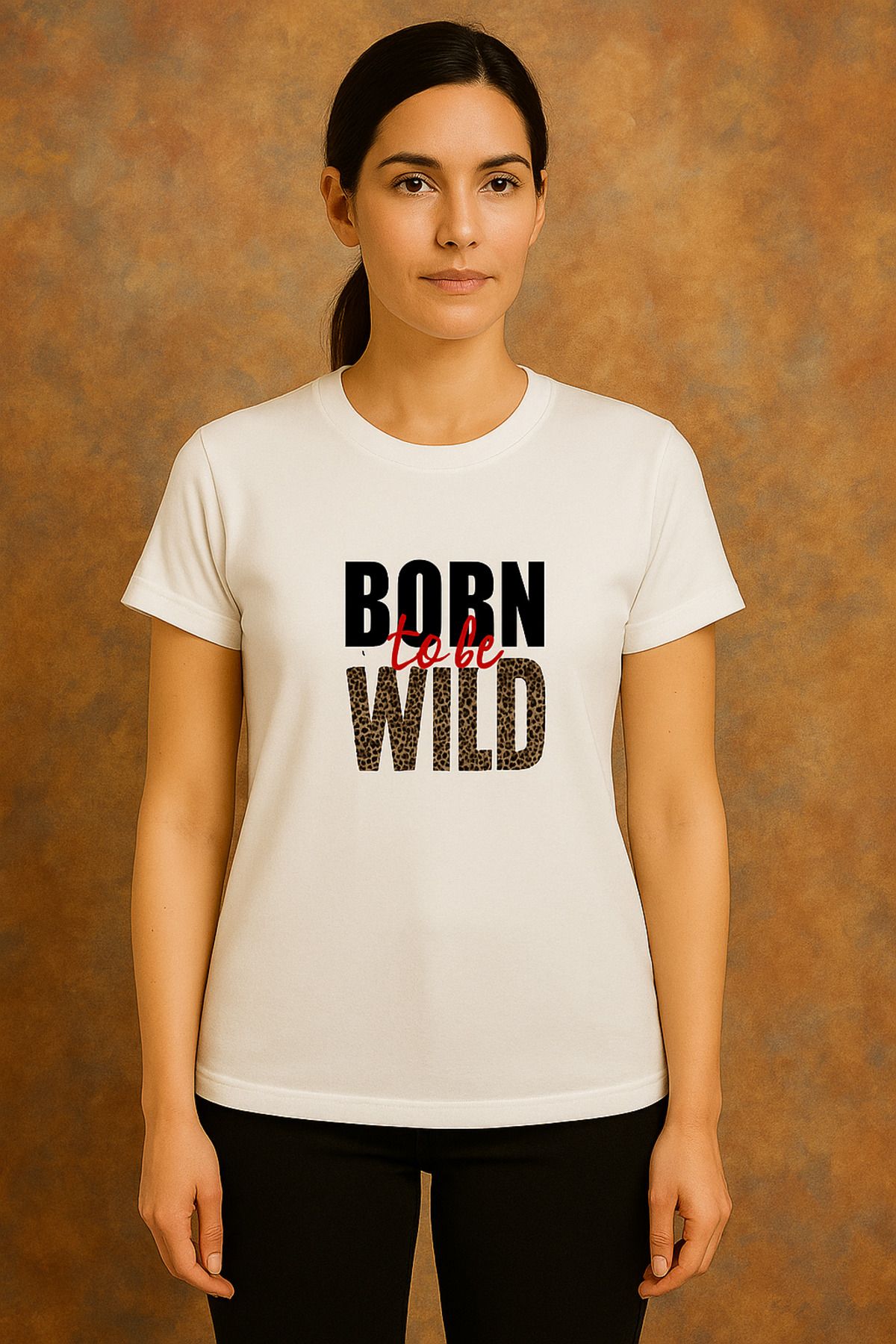 Oasis duble kol dar kesim wild leopar baskılı bisiklet yaka kadın t-shirt