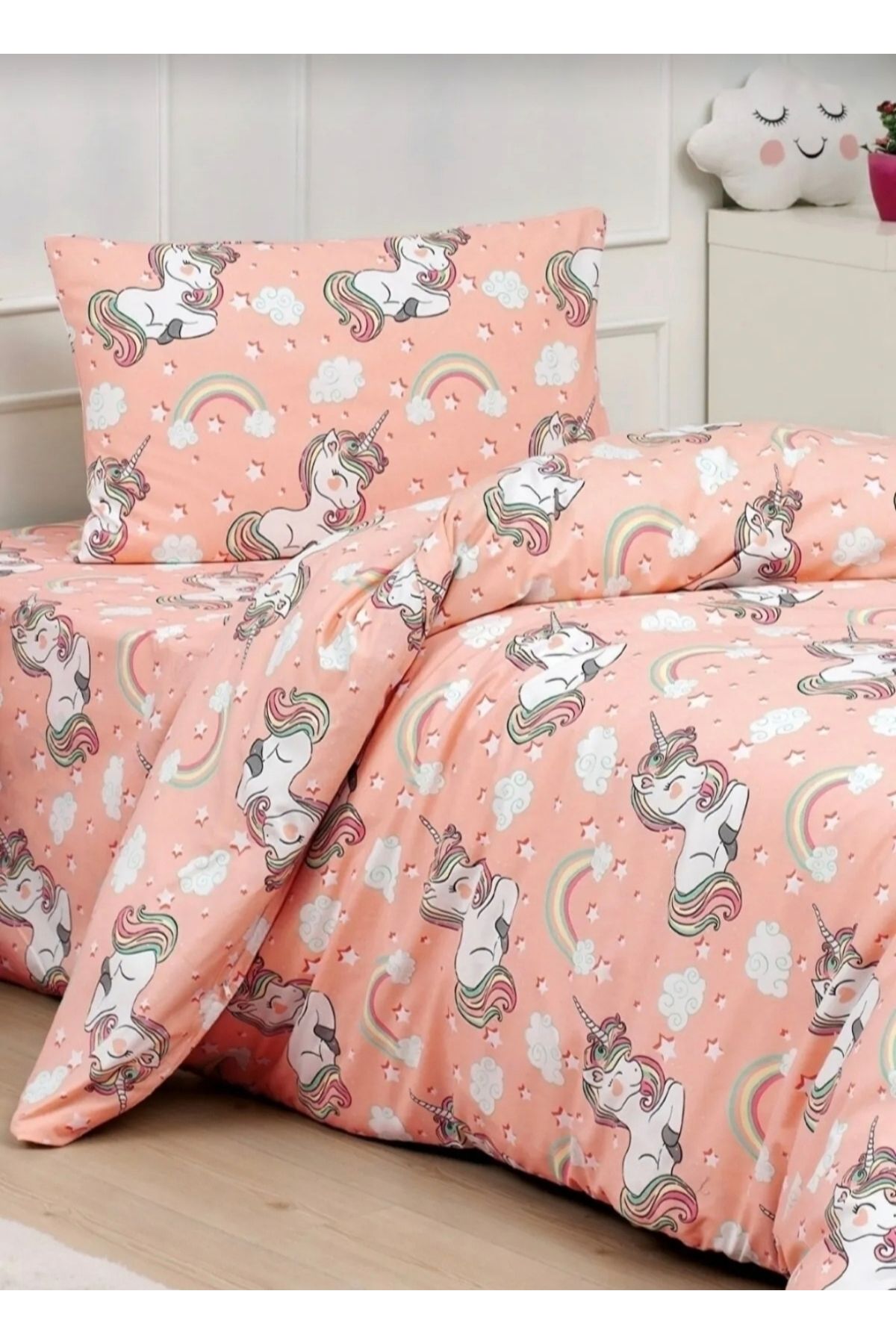 AsilHome Pamuklu ranforce kumaş tek kişilik unicorn nevresim takımı
