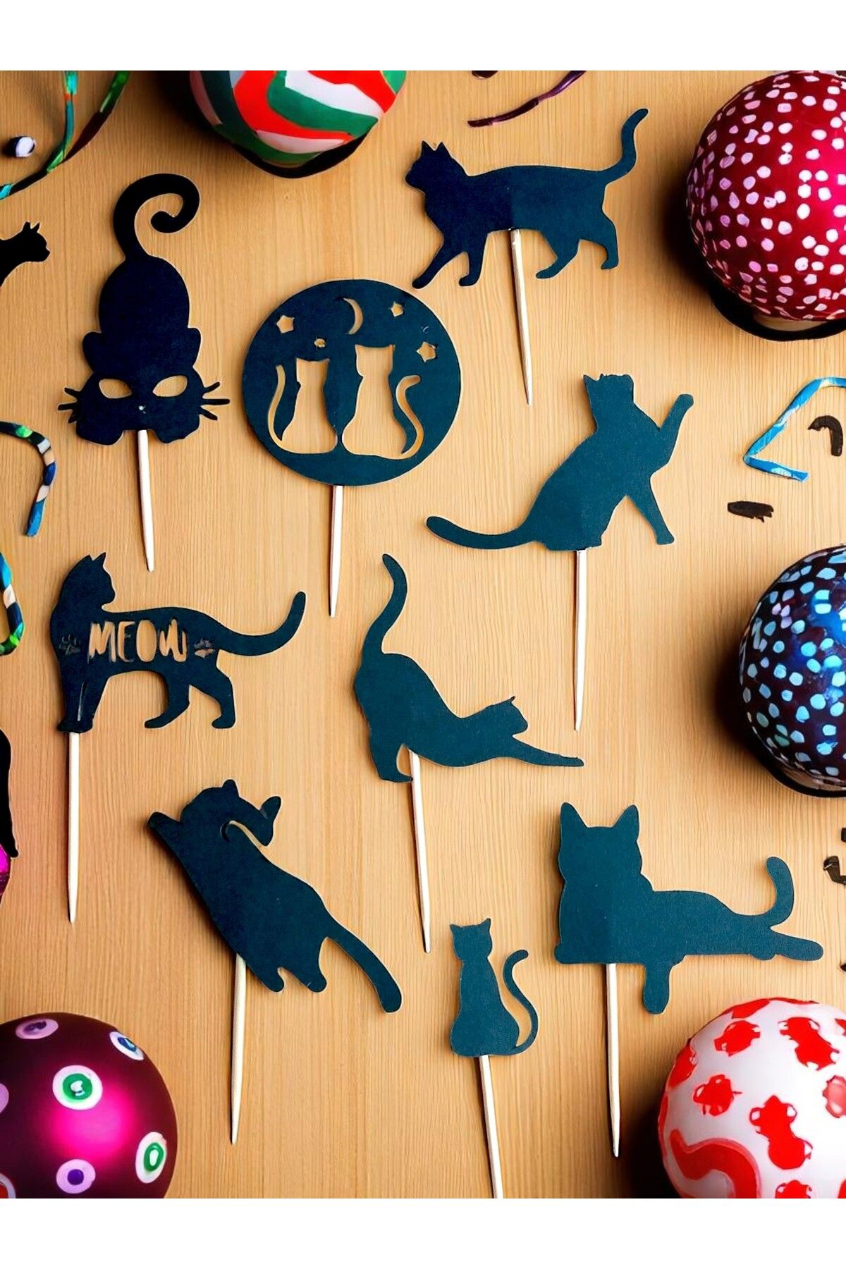Armada 15 Adet Kediler Cats Karton Pasta Cupcake Kürdan Süs Doğumgünü Parti Kutlama Pasta Süsü (4*8cm)
