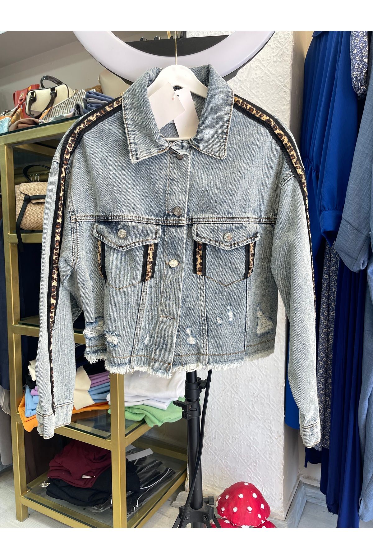 AYLİMODA Leopar Dataylı Kot Ceket