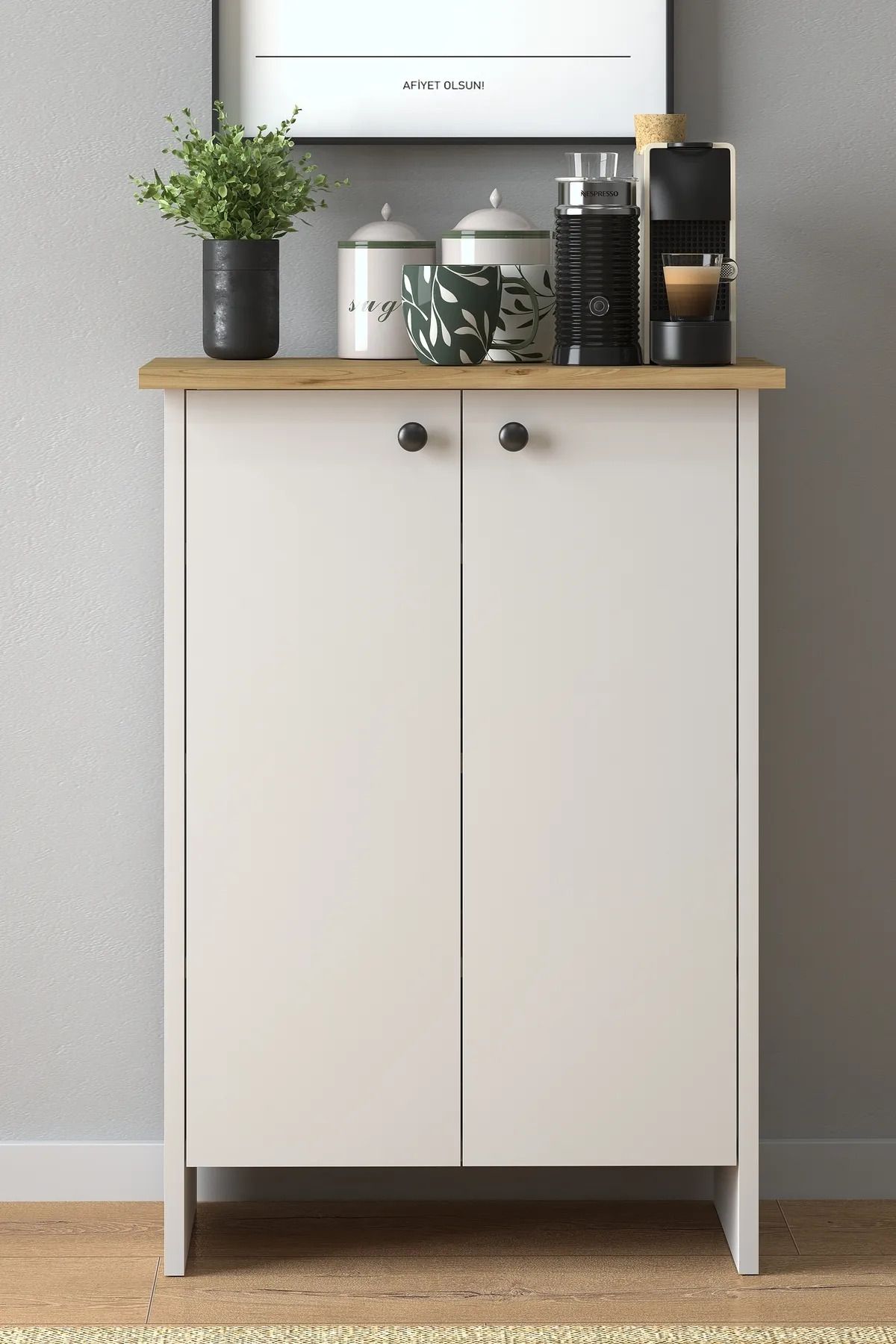 BBF Furniture İki Kapaklı Çok Amaçlı Dolap – Kahve Köşesi için Modern ve Fonksiyonel Tasarım