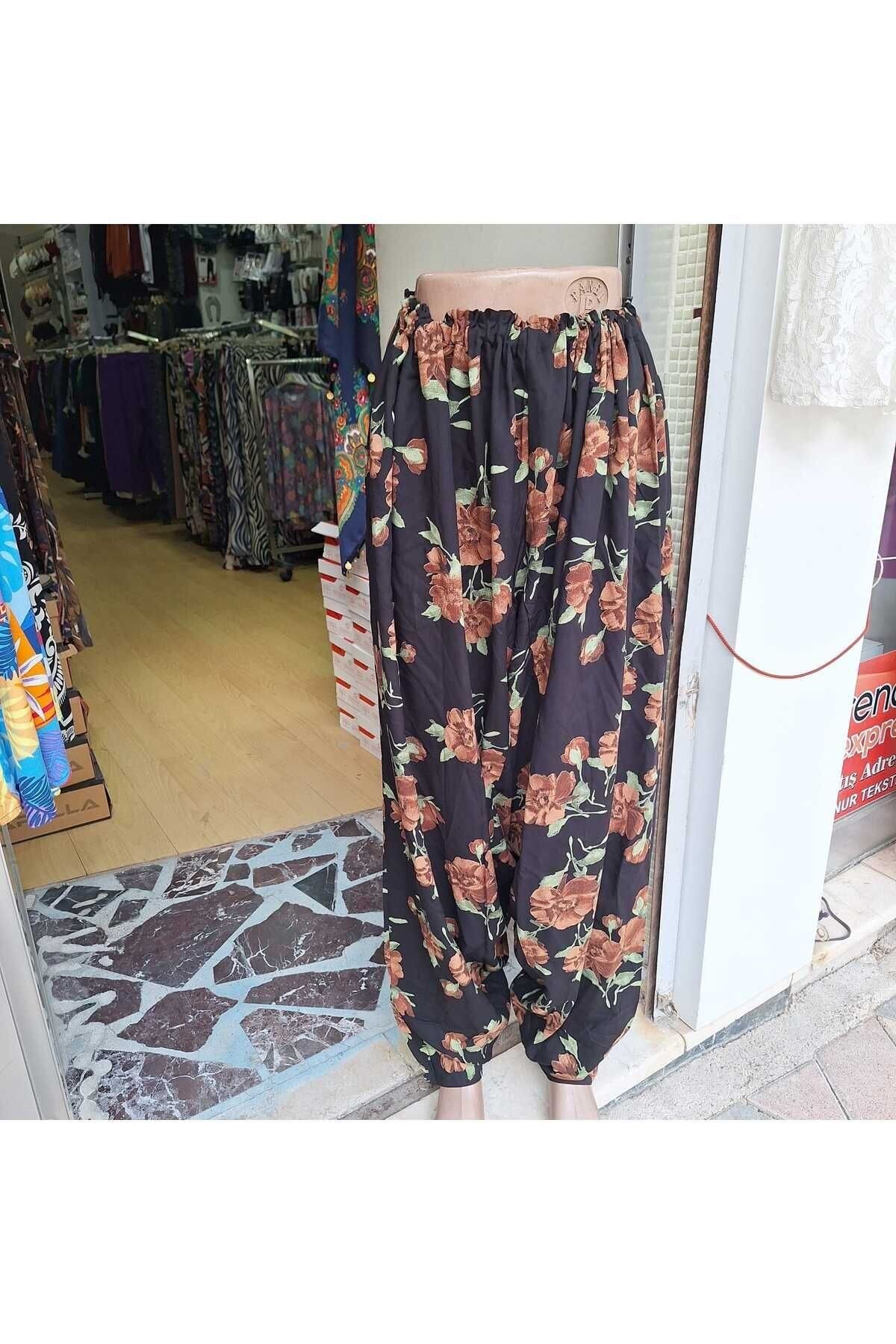 NUR TEKSTİL kadın desenli battal pamuklu viskon beli lastikli tunceli elazığ geniş kesim şalvar 42/50 beden