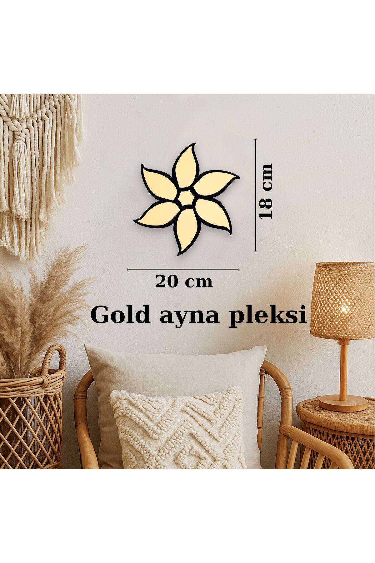 HippoDeco Gold Ayna Pleksi Çiçek Duvar Dekoru | Tekli, 2’li ve 3’lü Set | MDF Üzeri Modern Duvar Süsü