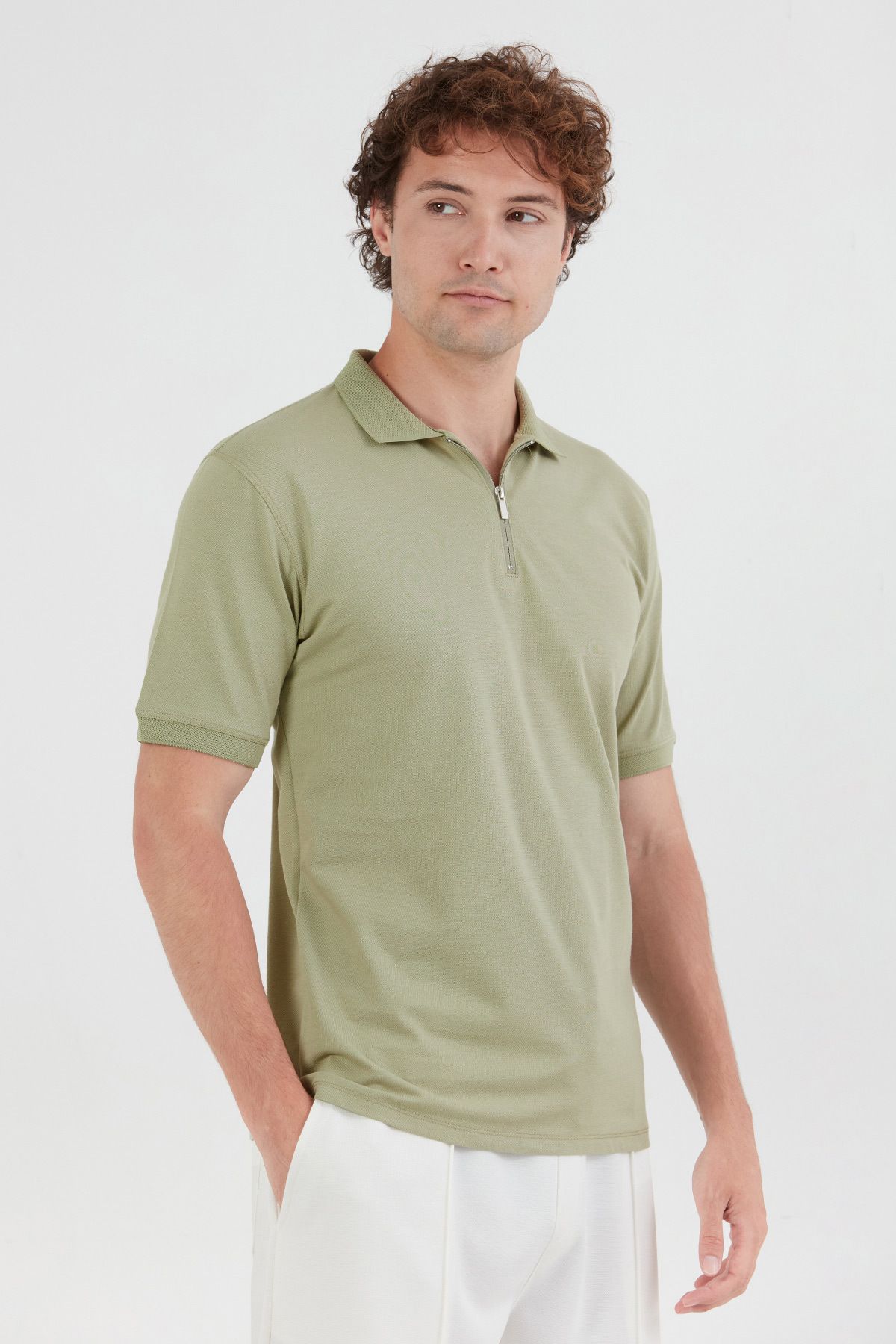 Fulla Moda Basic Polo Yaka Yarım Fermuarlı Tişört