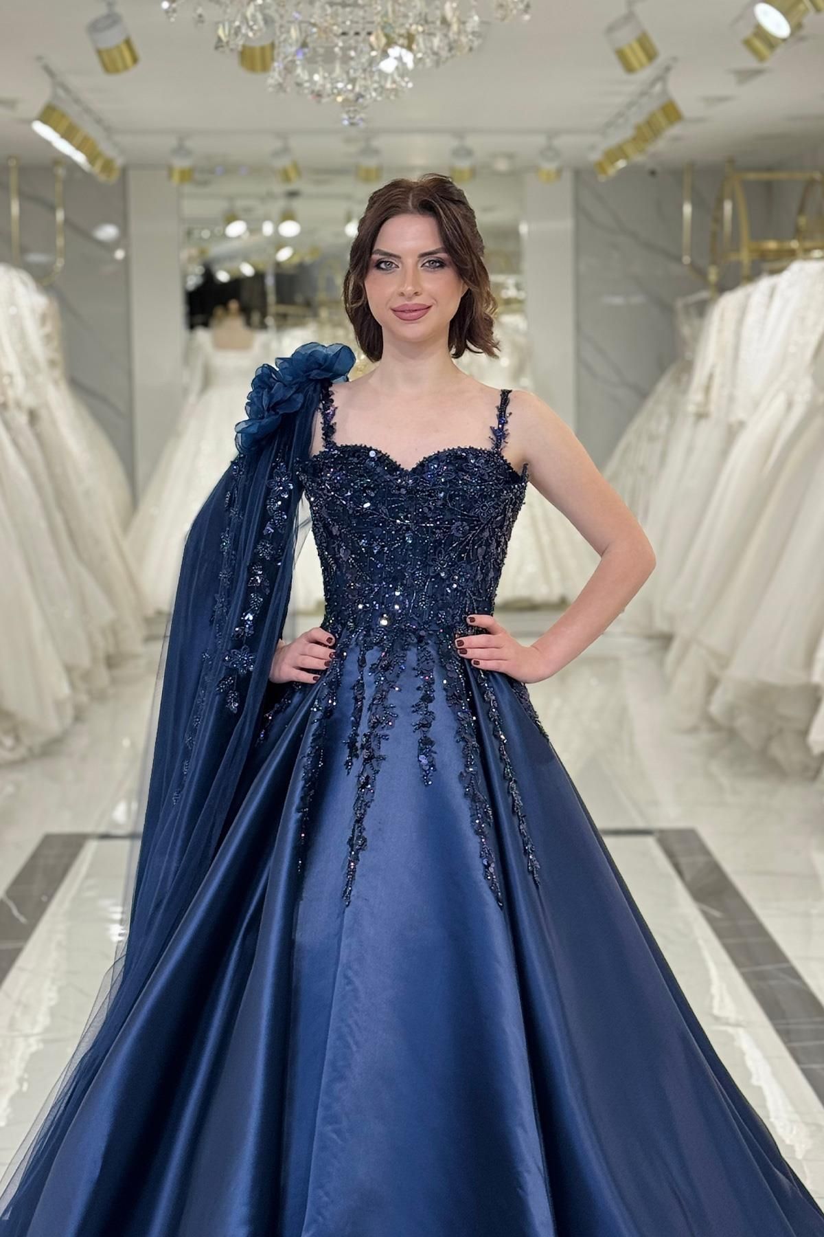 Yonca Moda Evi Lacivert Korse Detaylı Nişanlık 7980