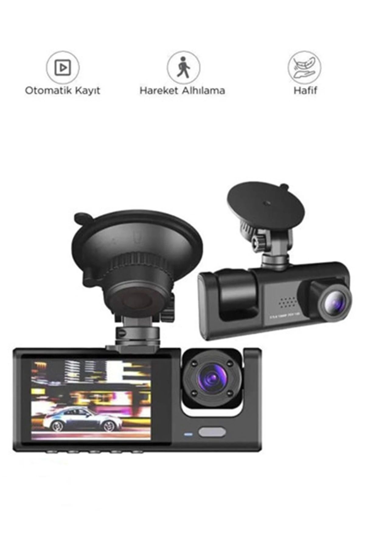 Easy Tedarik Araç İçi 1080p 3 Kameralı Lcd Ekranlı Gece Görüşlü , G-sensör , Geri Görüş Kamera