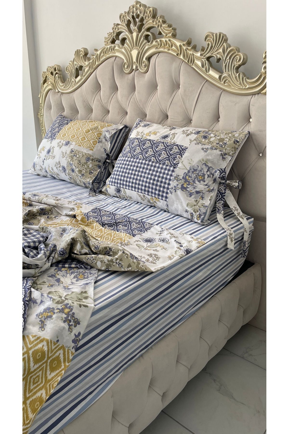 AHSEN TASARIM çift kişilik 1.60x2.00 cm yatağa uygun lastikli çarşaflı nevresim takımı