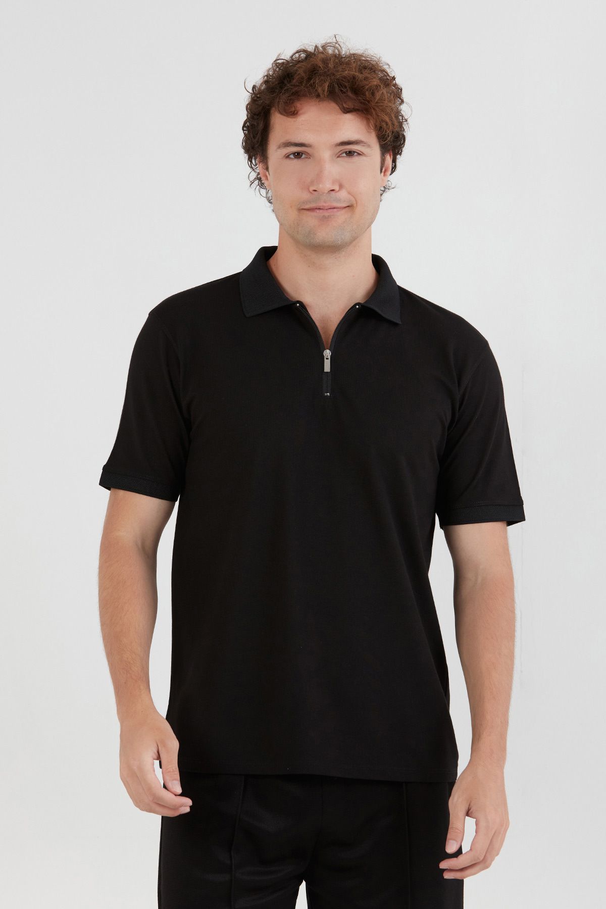 Fulla Moda Basic Polo Yaka Yarım Fermuarlı Tişört