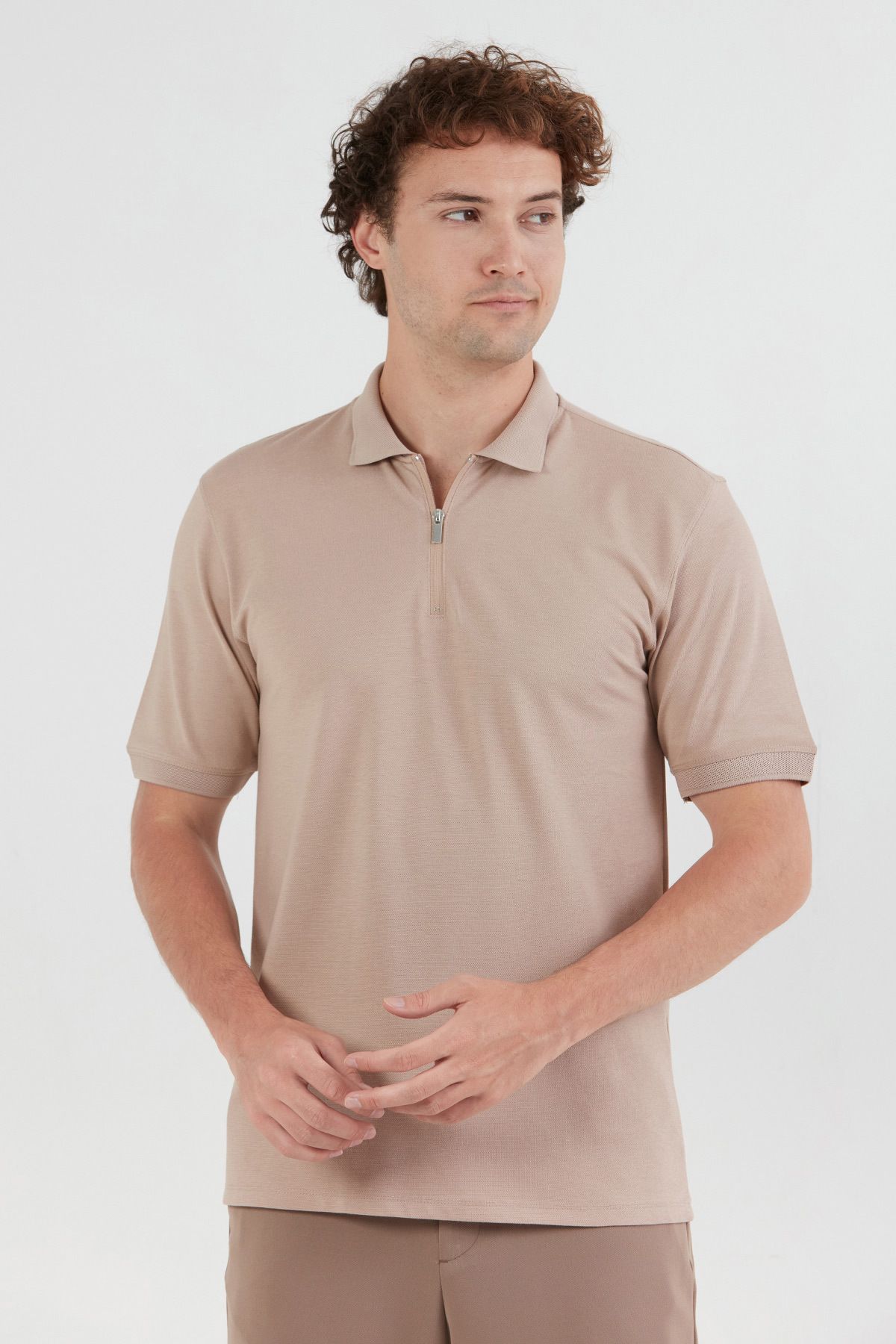 Fulla Moda Basic Polo Yaka Yarım Fermuarlı Tişört
