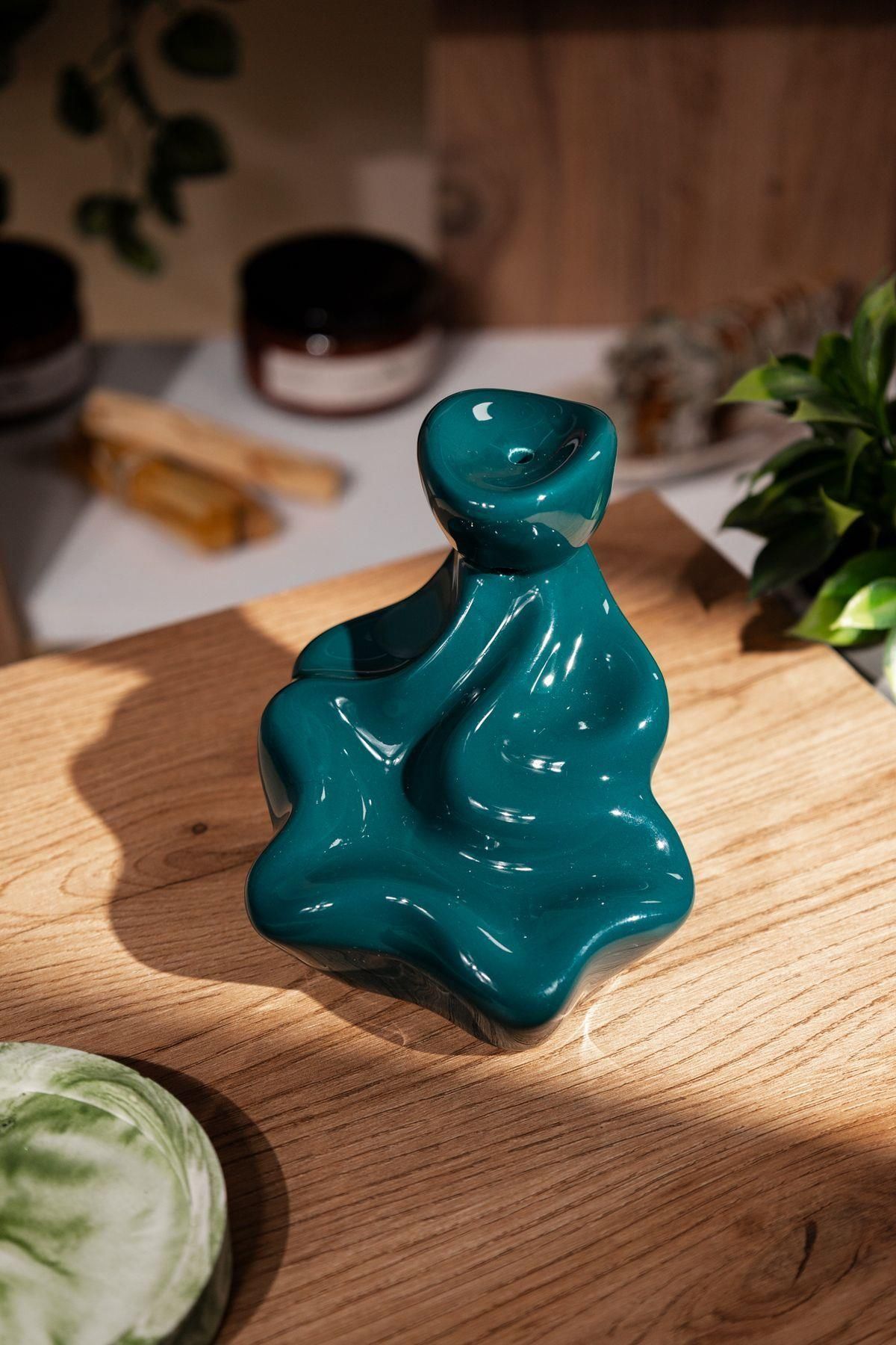 Love Bundles Petrol Mavisi El Yapımı Seramik Geri Akış Şelale Tütsülük