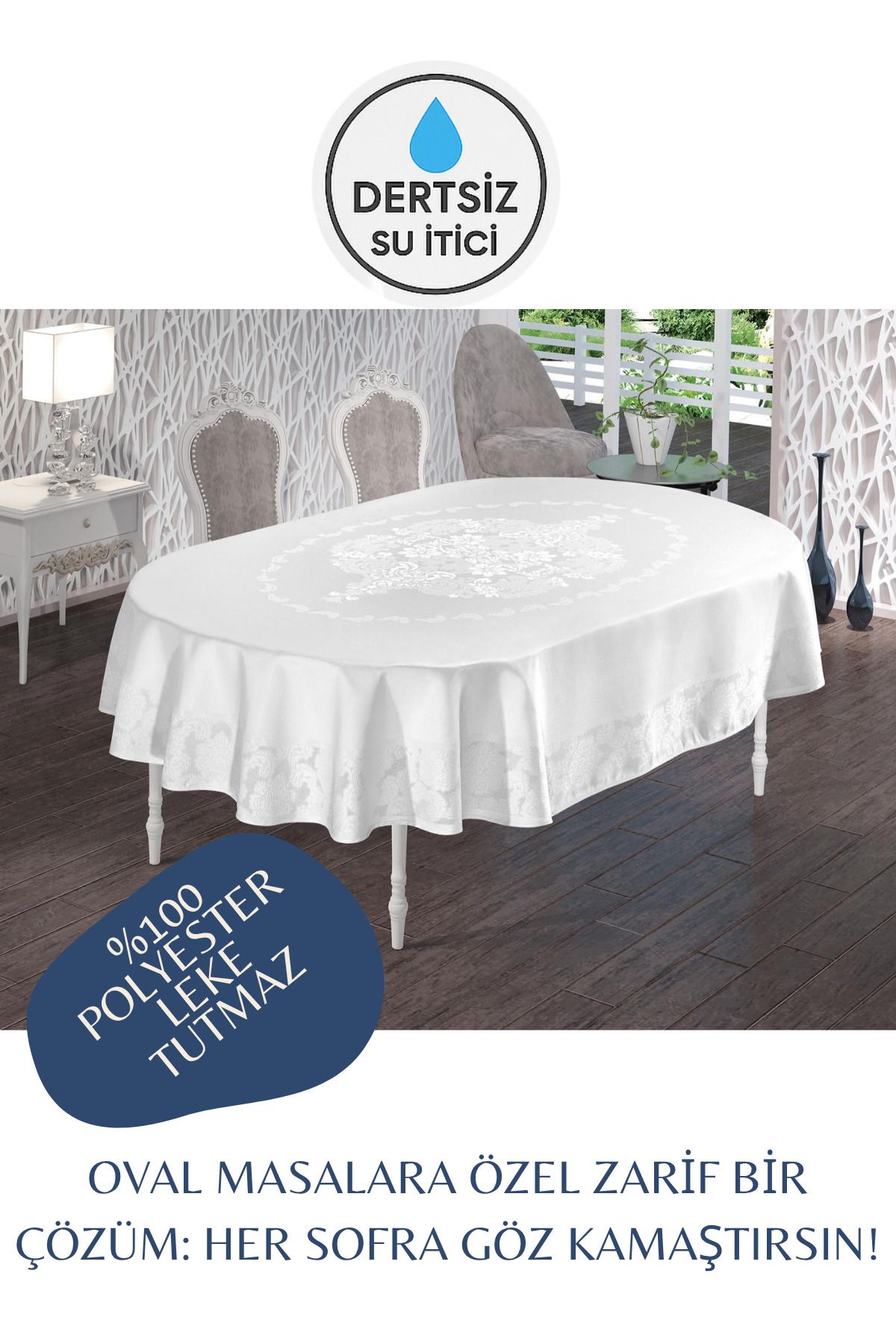 NEEA HOME Oval Masa Örtüsü – Su İtici, Leke Tutmaz, Yıkanabilir %100 Polyester Jakarlı Oval Masaörtüsü
