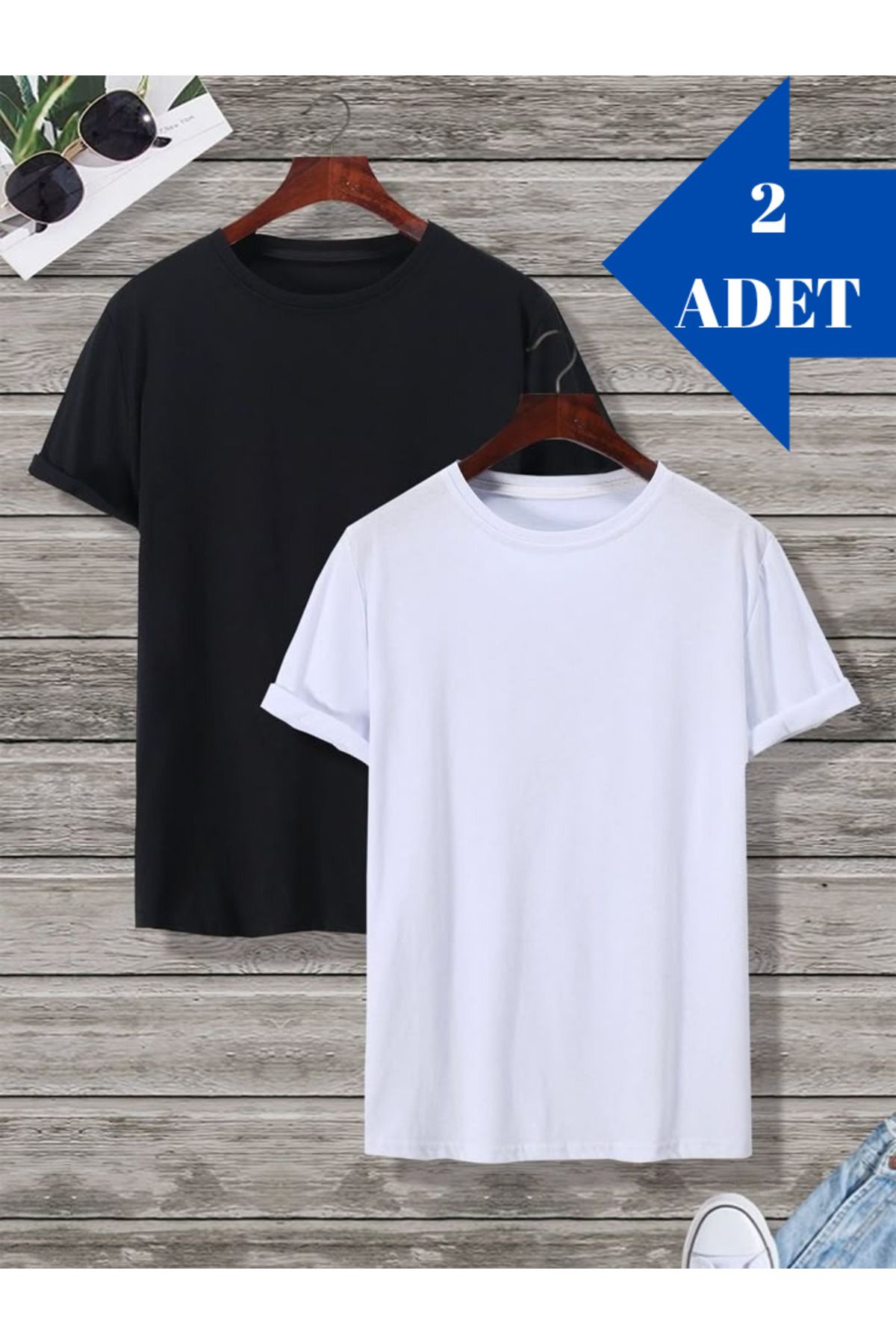 FUNSTYLE 2'li Baskısız Siyah/Beyaz T-Shirt