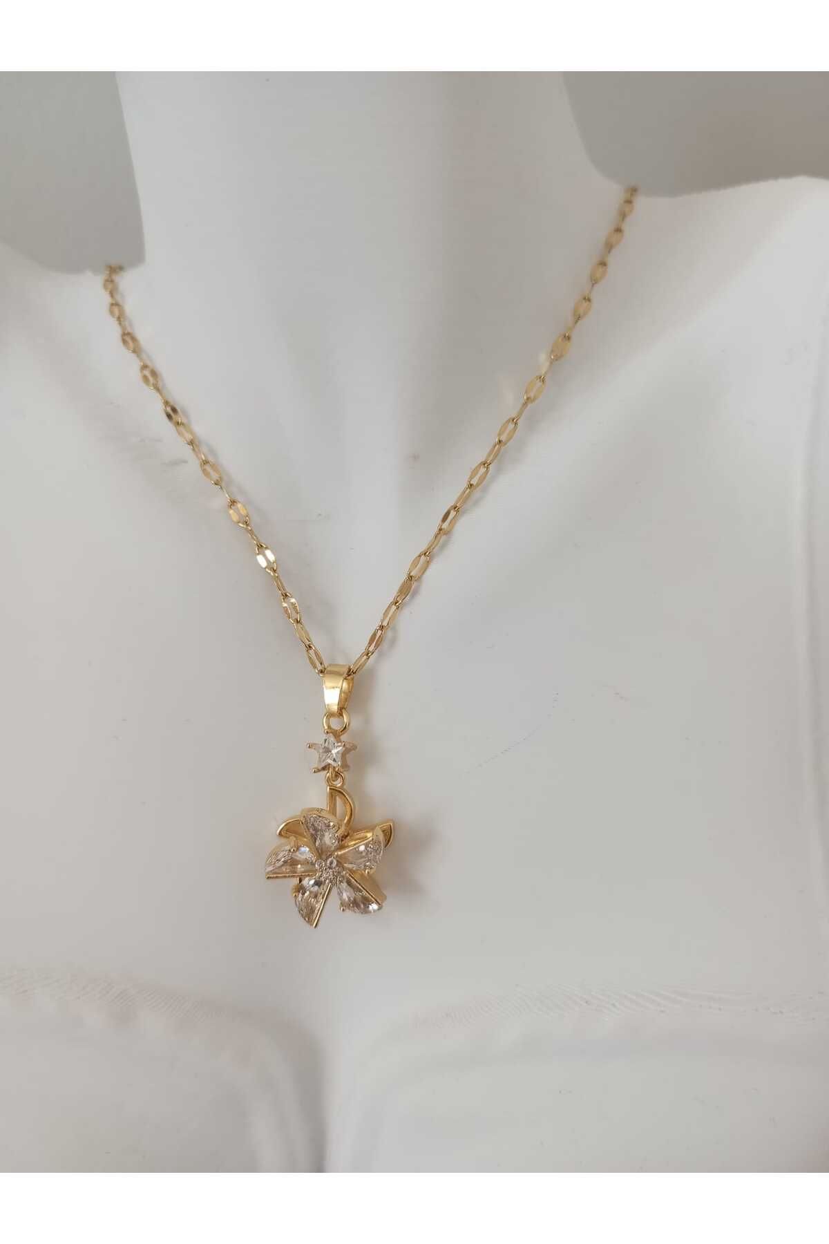 sessjewelry Kadın Çelik Gold Taşlı Dönen Kolye