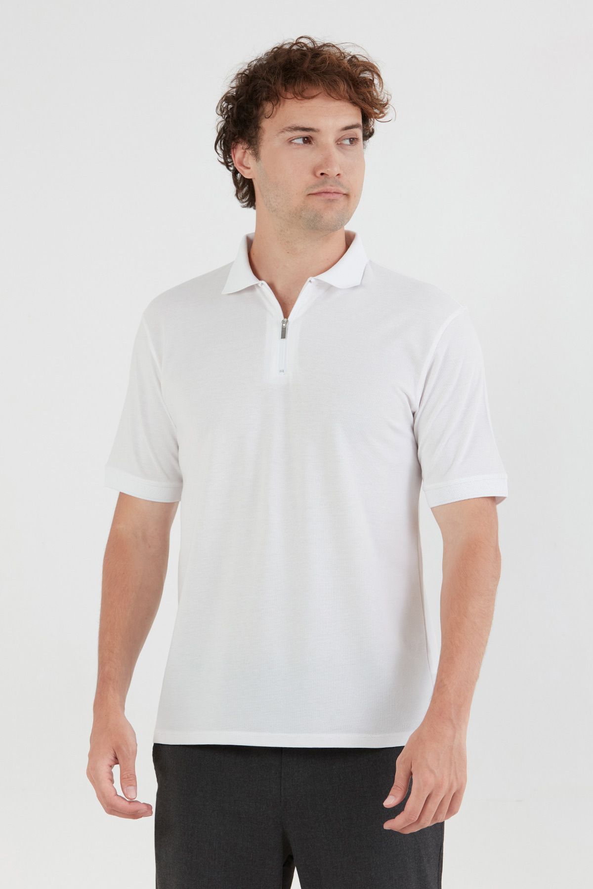 Fulla Moda Basic Polo Yaka Yarım Fermuarlı Tişört