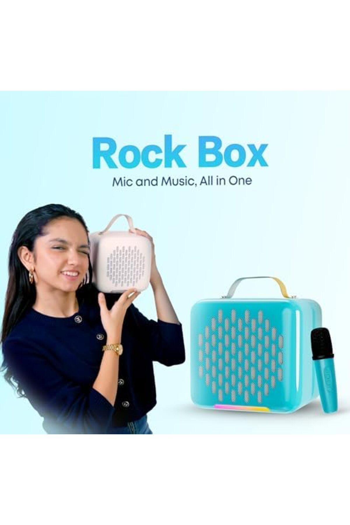 Faster-Rock Box Portable Bluetooth Speaker- Pocket Sized Mini Speaker with 1 Wireless Microphone- 5. 6