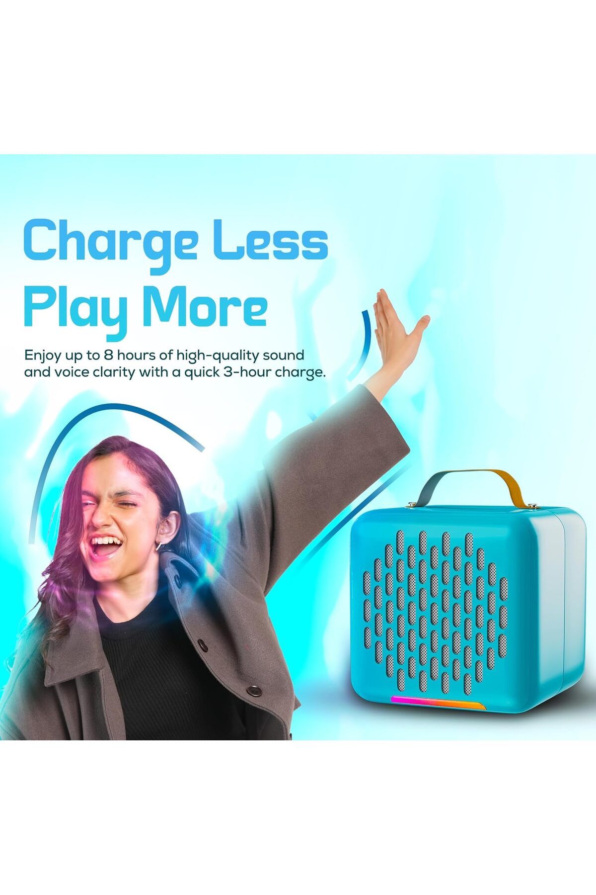 Faster-Rock Box Portable Bluetooth Speaker- Pocket Sized Mini Speaker with 1 Wireless Microphone- 5. 5