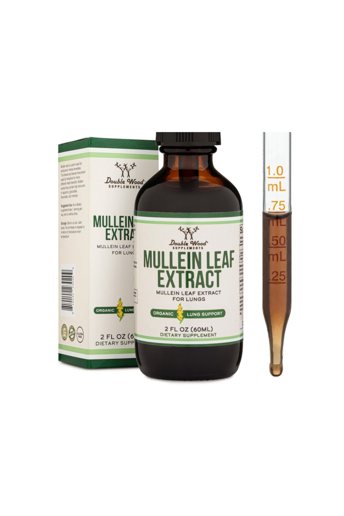 DOUBLE WOOD , Mullein Drops for Lungs - Organic Mullein Leaf Extract for Lungs 2FL OZ, 60 ml