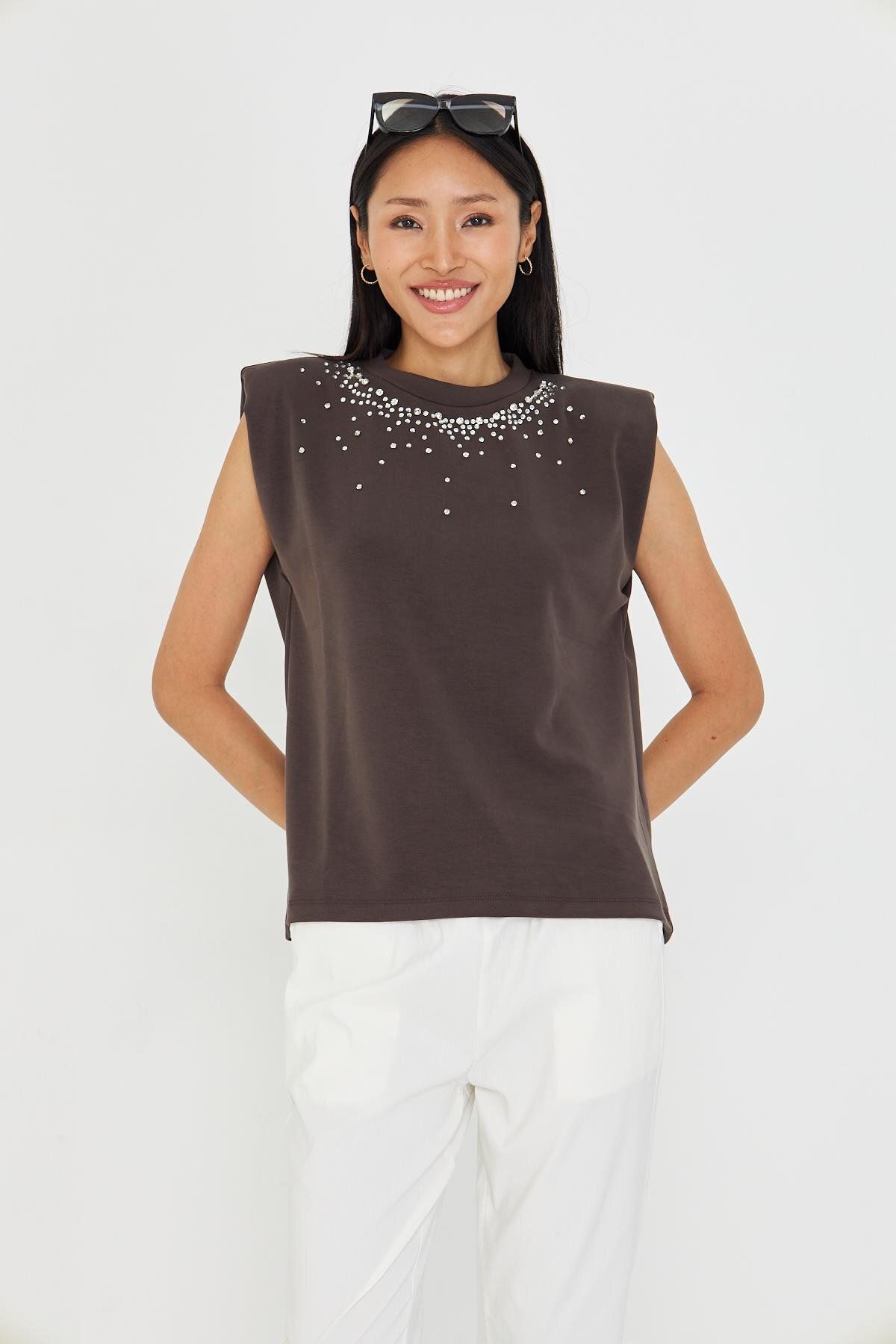 TIFFANY&TOMATO Sıfır Kol Taşlı Modal T-Shirt
